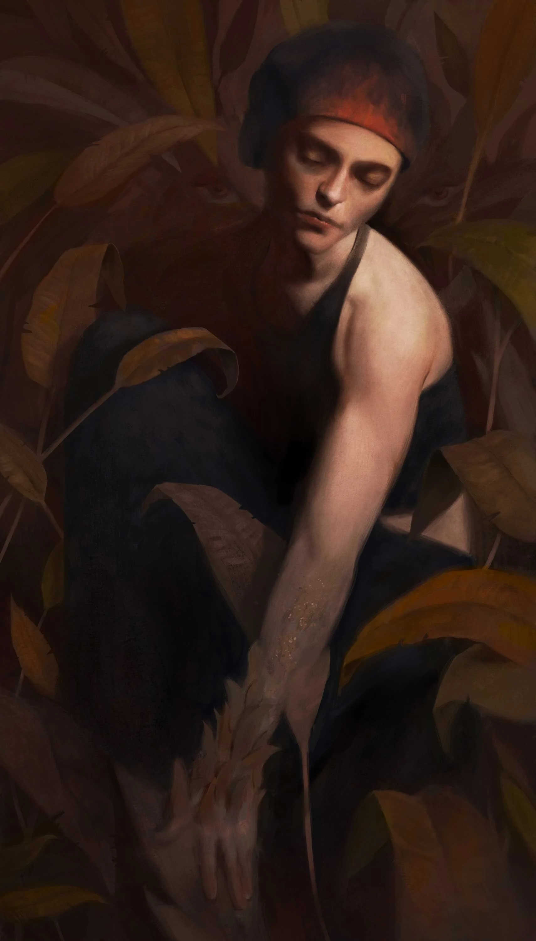 tobacco supernatural leaves autumn rust colour woman immersed