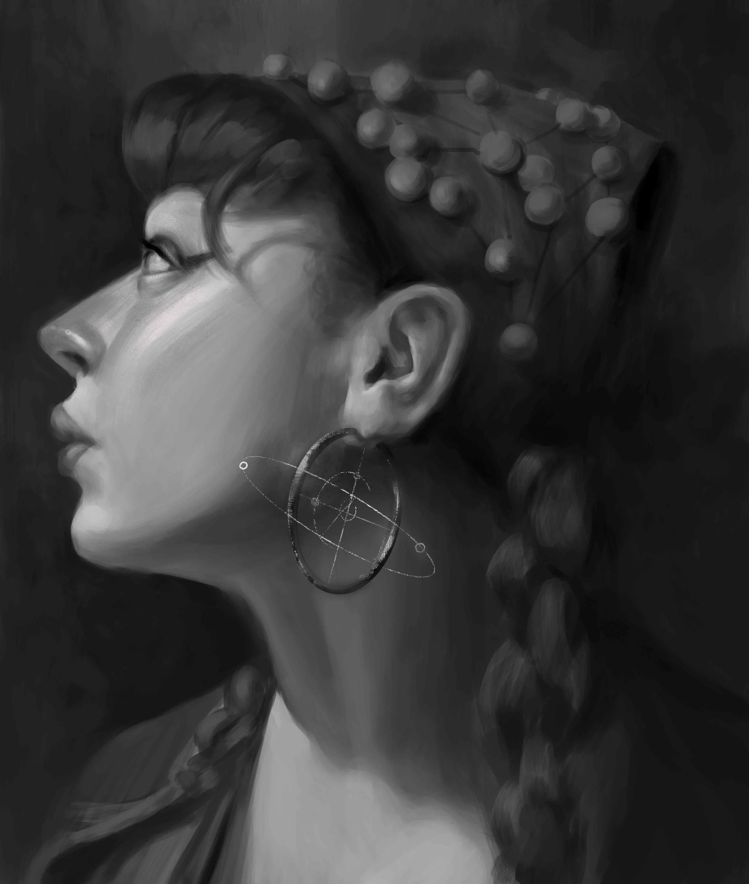 Profile portrait of women with a futuristic earring