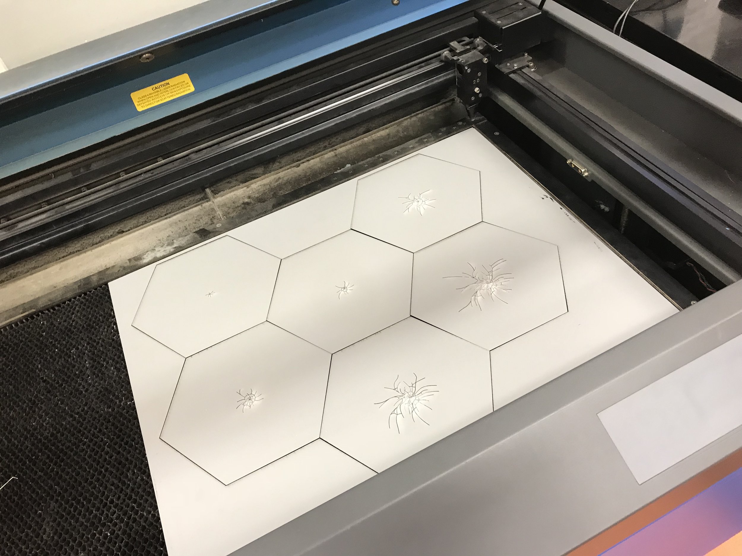 Laser cut plexi glass to do replacement animation of the mirror breaking. Ended up using only 4 frames.