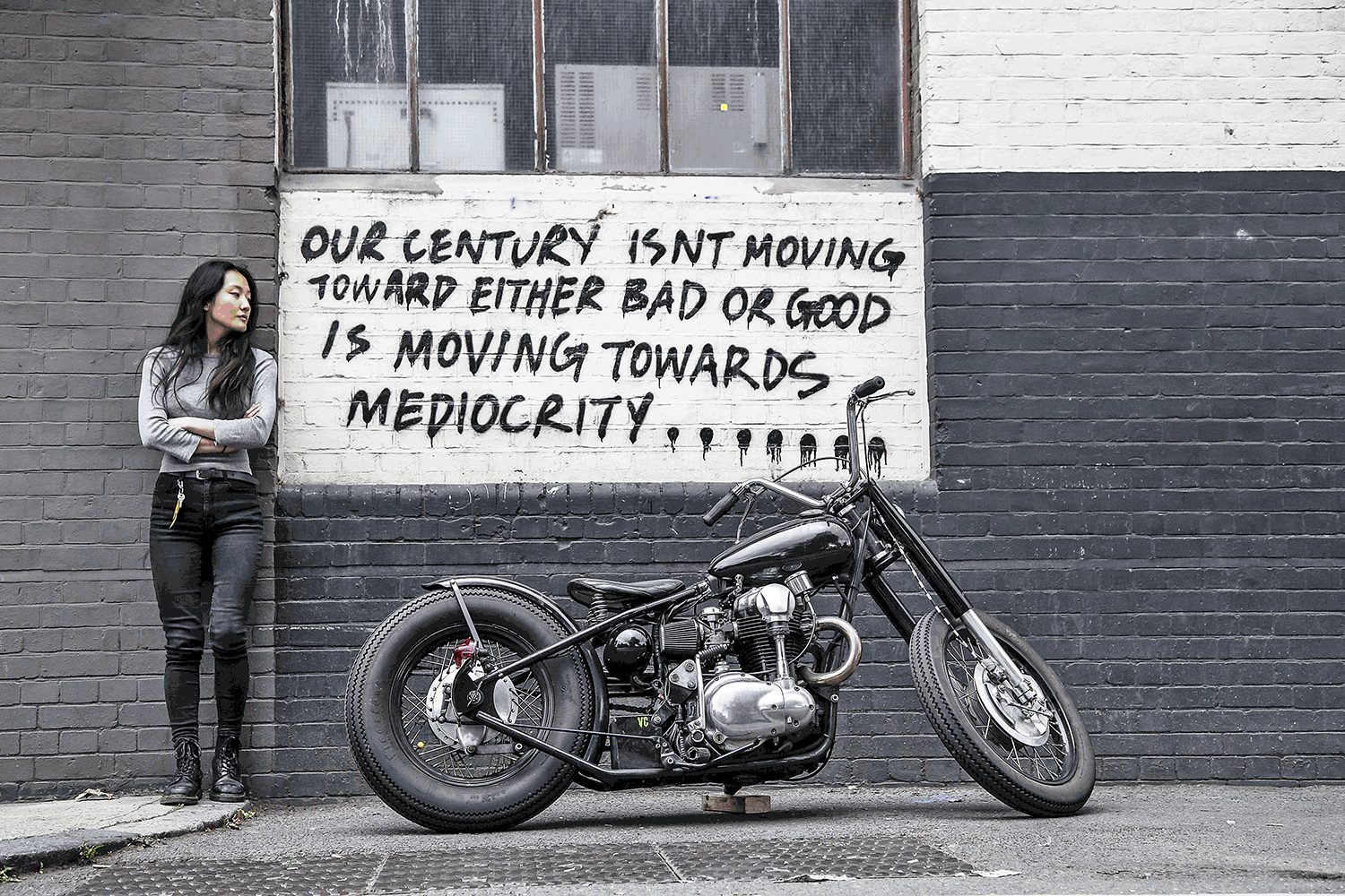 Namin and her W650 bobber We think the graffiti artist is being a tad harsh