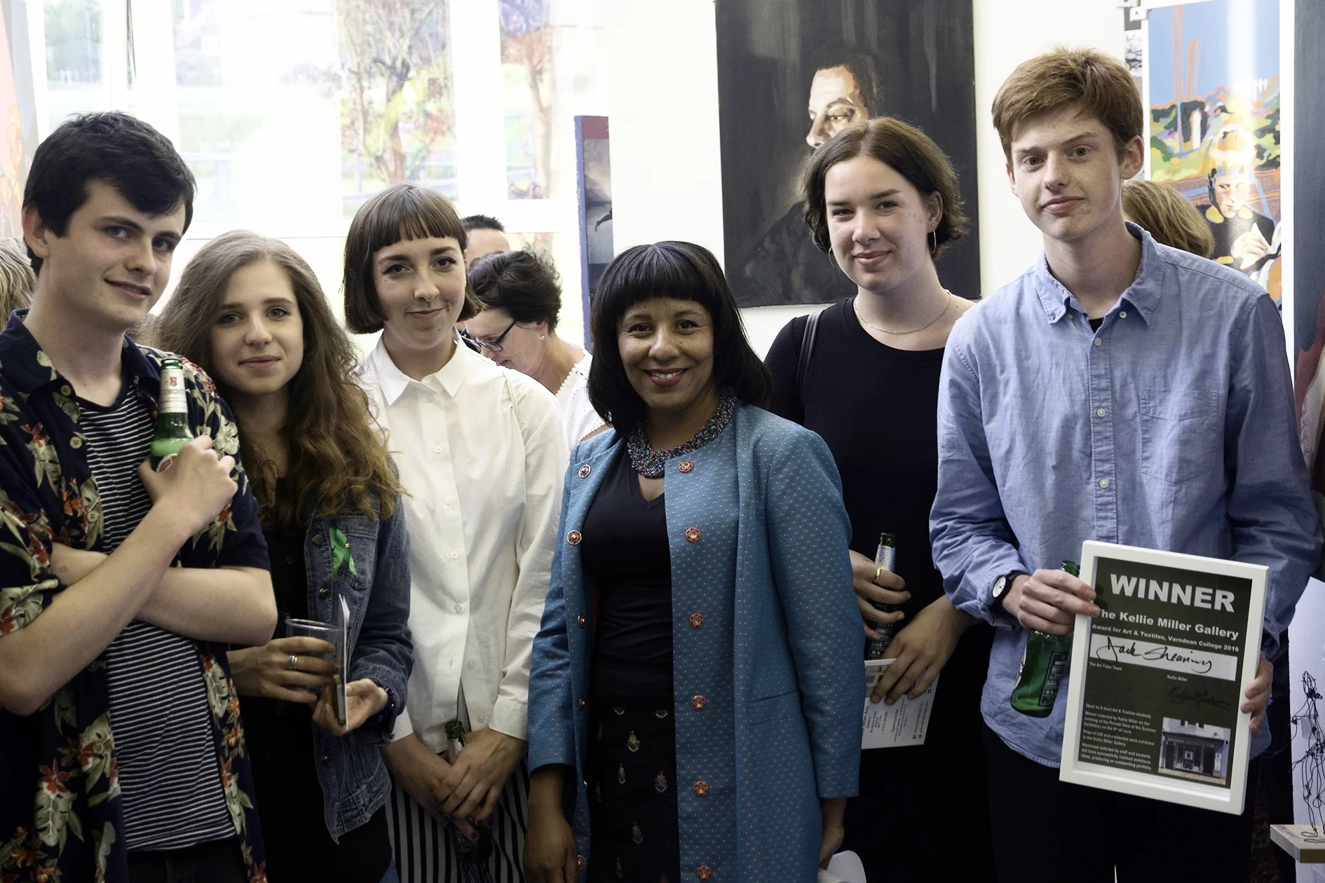 Kellie Miller (centre) with the short-listed students, including the winner, Jack Shearing (right)