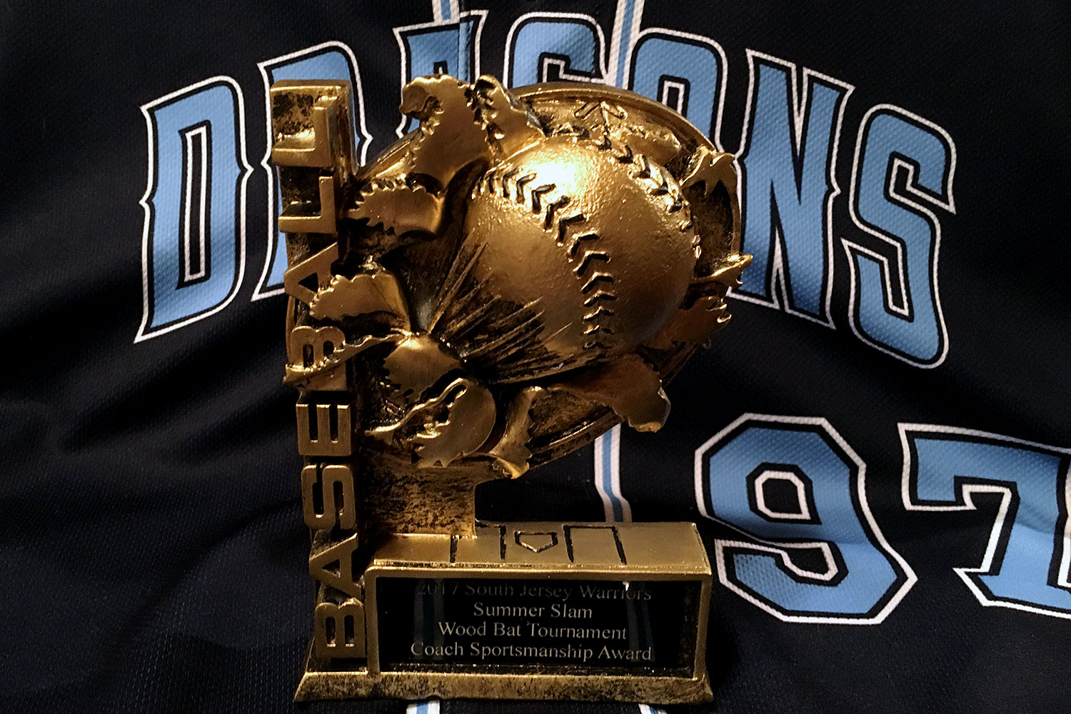 West Chester Dragons Travel Baseball President and Coach Tony Laurento wins the Coach Sportsmanship Award at South Jersey Warriors Summer Slam Wooden Bat Tournament 2017