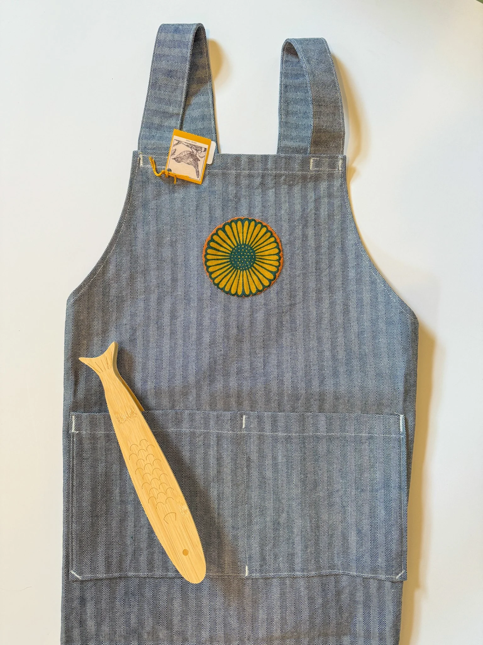 Cross Back Pinny Denim Flower Apron