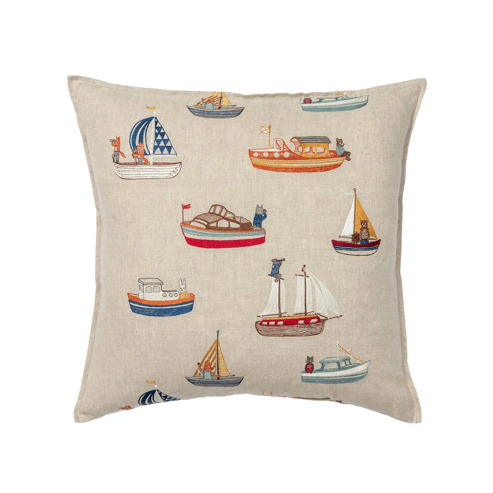 Embroidered Boat Pattern Pillow