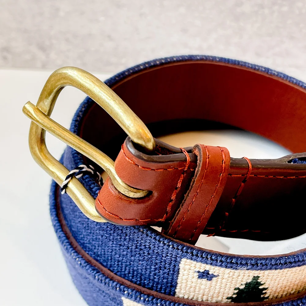 Old Maine Flag Navy Needlepoint and Leather Belt — Swallowfield Functional  Art, Handmade Jewelry Unique Gifts from Maine
