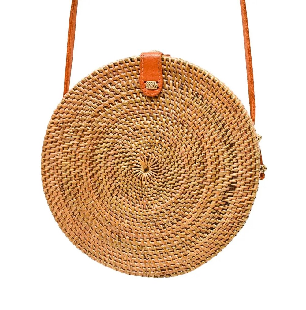 Round rattan crossbody bag hot sale