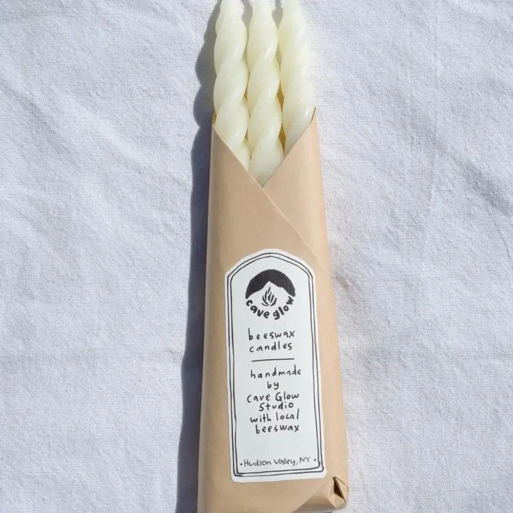 White Beeswax Spiral Set of 3 Candle Tapers