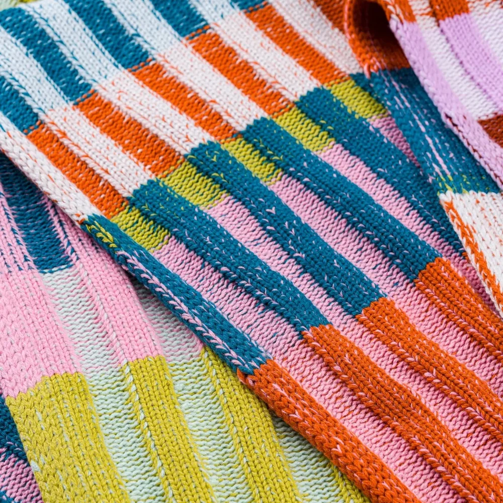 小物 NKNIT mix stripe big KNIT scarf Hi-Low Stripe Big Knit Scarf Womens Scarf Colorful Stripes