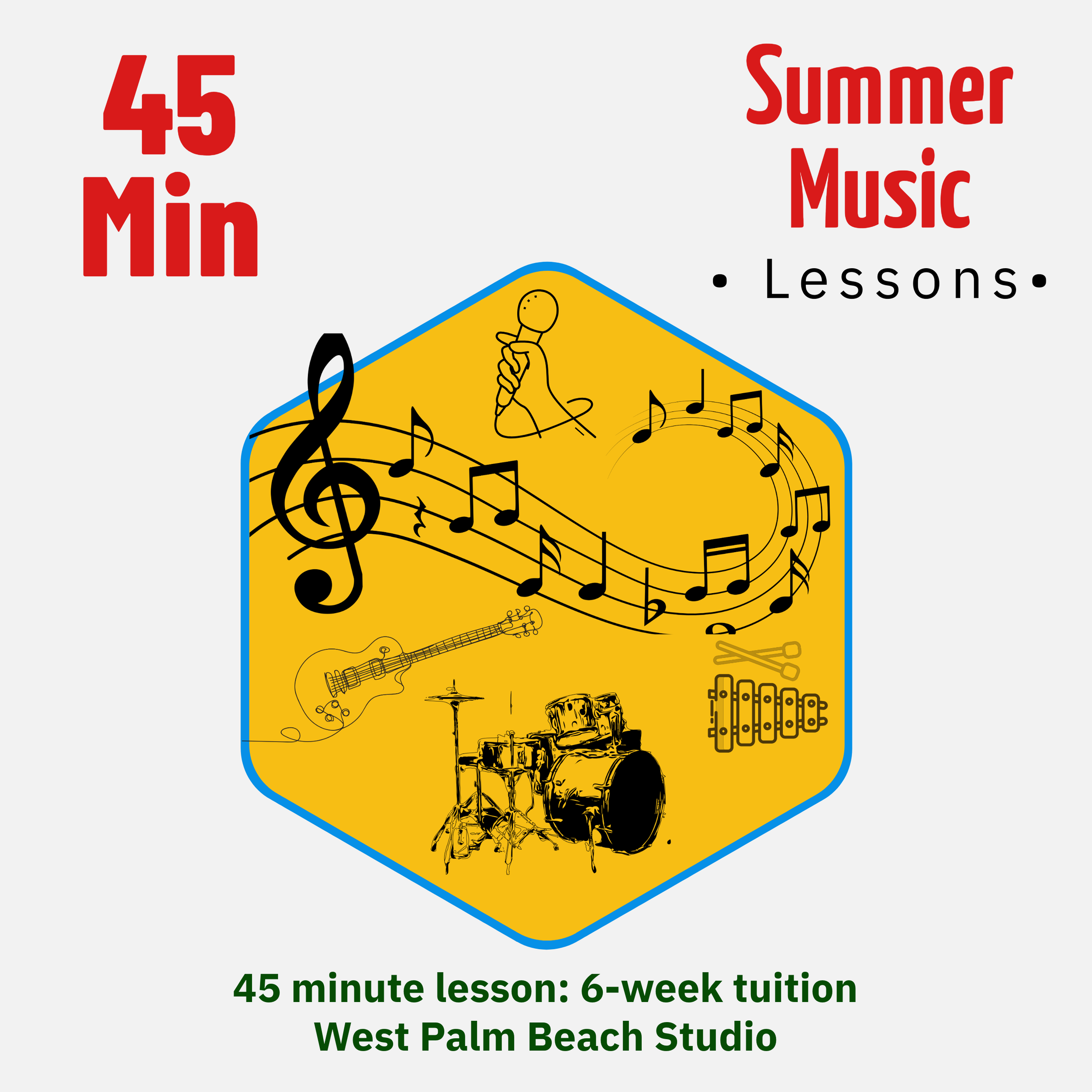 Summer 45 Minute Private Music Lessons 6-Week Quarterly Tuition