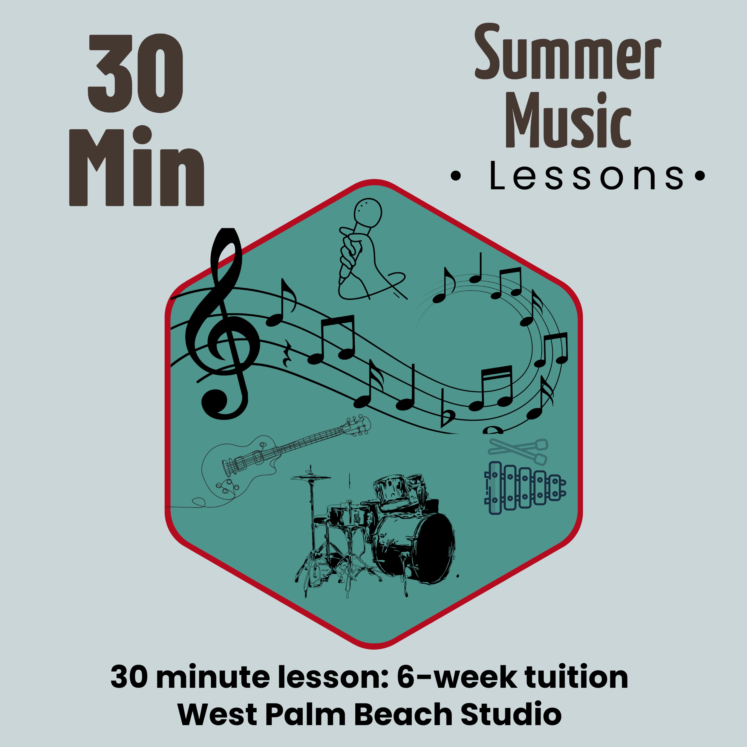 Summer 30 Minute Private Music Lessons 6-Week Quarterly Tuition