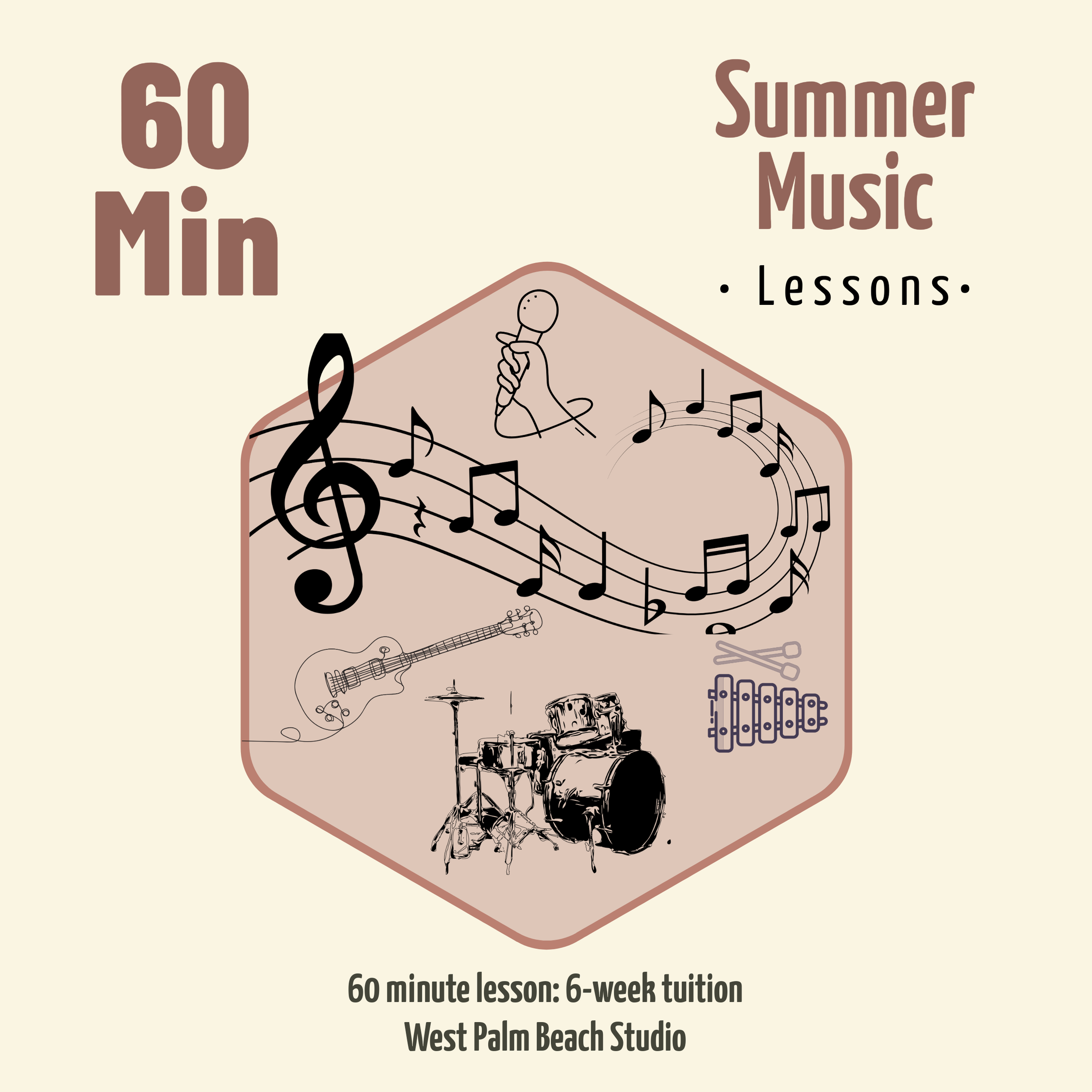 Summer 60 Minute Private Music Lessons 6-Week Quarterly Tuition