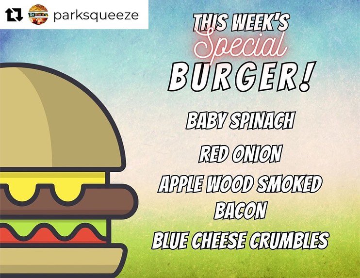 CLOSE your kitchen; head to the Squeeze! ❤️ 

Repost from @parksqueeze
&bull;
This Week&rsquo;s Special Burger is topped with baby spinach, red onion, apple wood smoked bacon, and blue cheese crumbles!

order take-out online at www.parksqueeze.com
ca