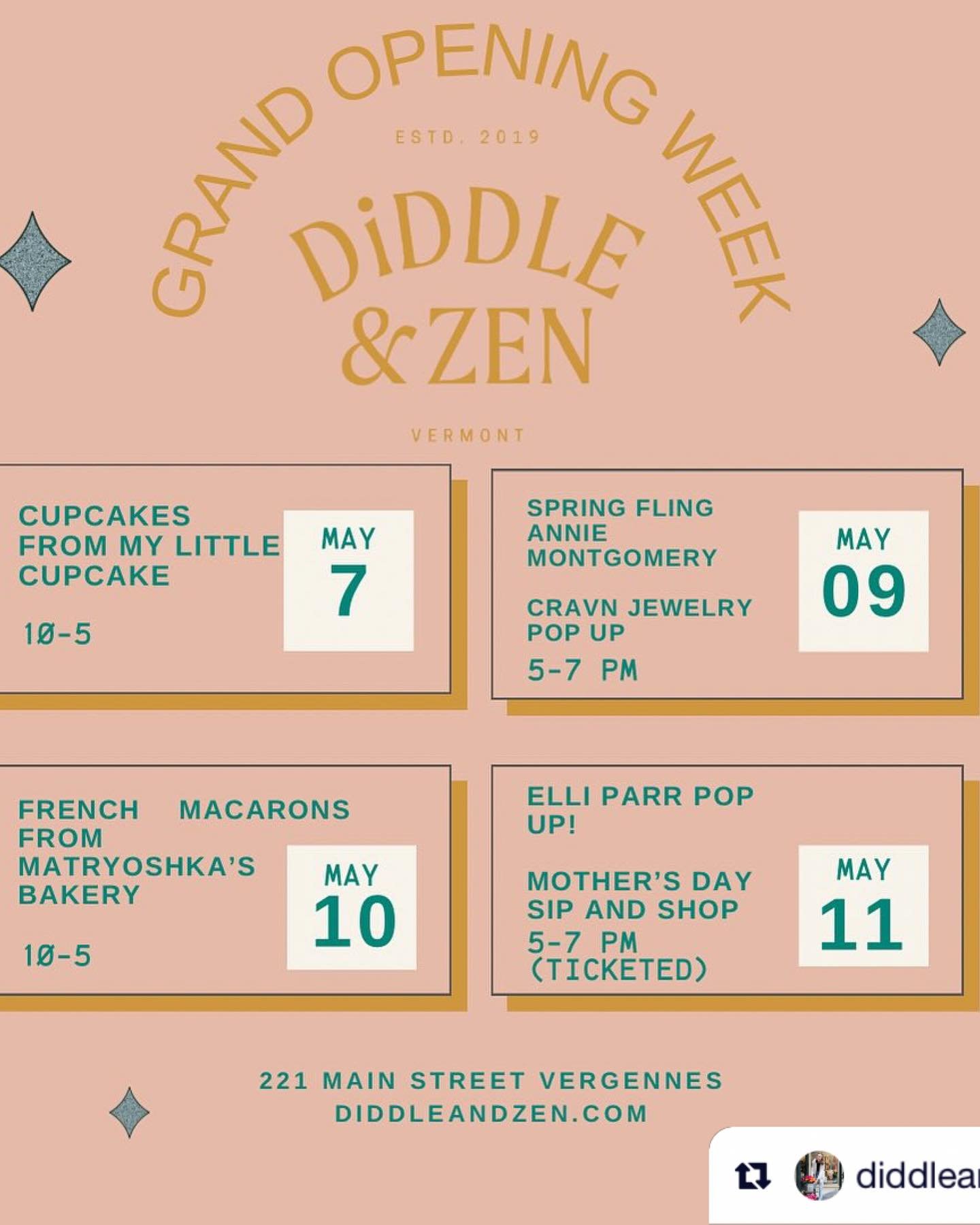 BIG grand opening week for @diddleandzen ~ bonus is their participation at Spring Fling this Thursday evening ~ downtown shops open till 8pm! Shop - sip - dine - win! ❤️