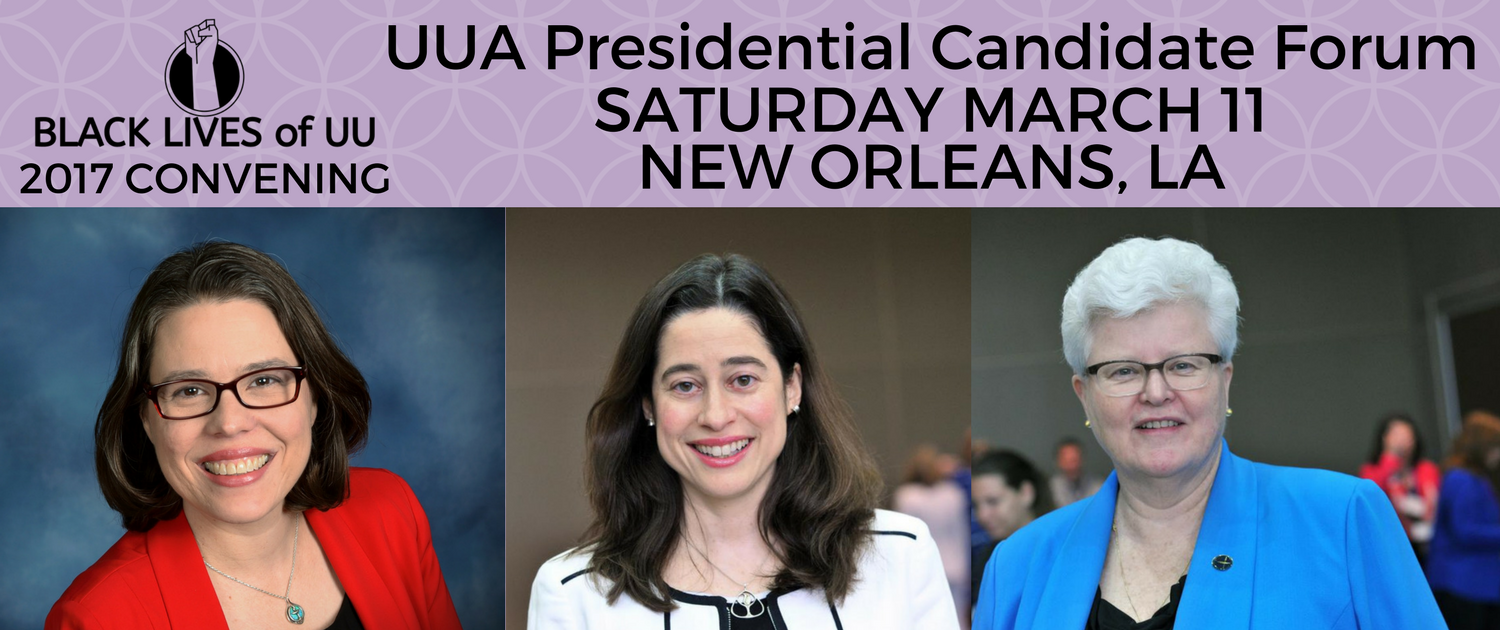 Pictured: current candidates for UUA President, Rev Susan Frederick-Gray, Rev Allison Miller & Rev. Jeanne Pupke
