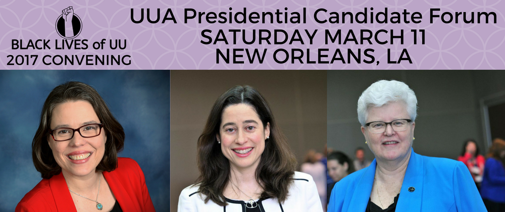 Pictured: current candidates for UUA President, Rev Susan Frederick-Gray, Rev Allison Miller &amp; Rev. Jeanne Pupke