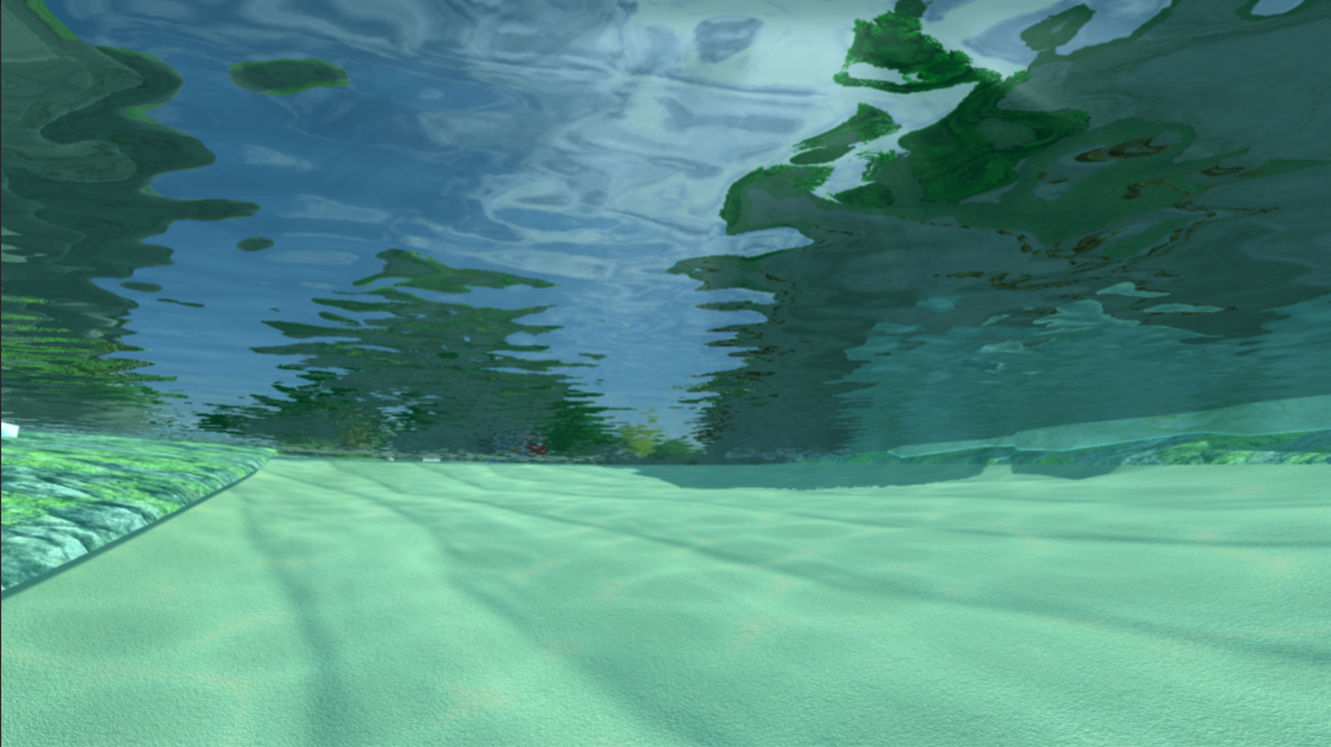  Also, Sun Shafts and animated caustics were added to give it more realism. Since the caustics were animated in a projector, they were drawn in all the surfaces using a single shader. 