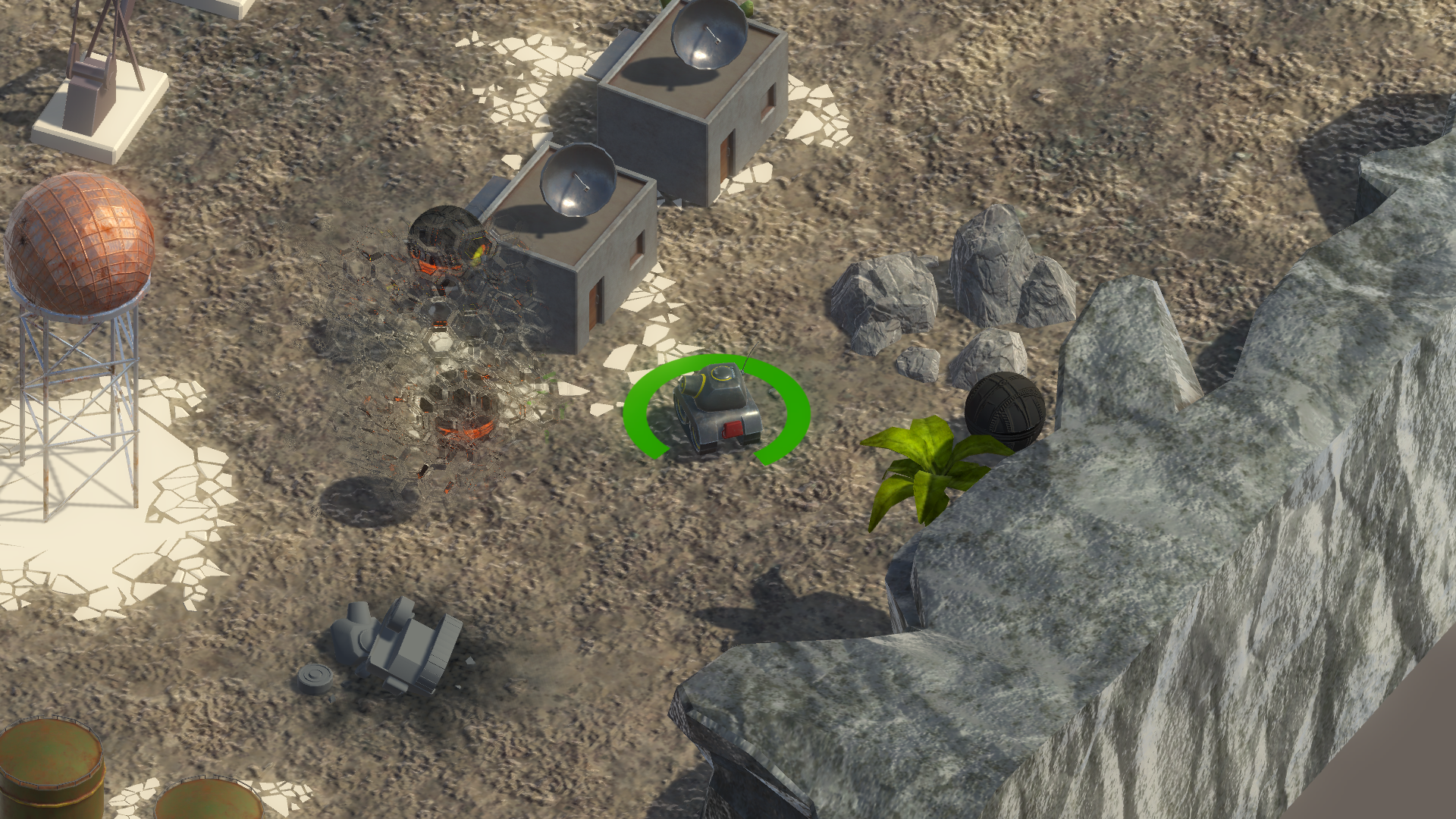  If left click is pressed for 2 secconds, the tank starts charging a close distance, cone AOE EMP burst, that deactivates the enemies but doesn't fire the alarm.  The down side is that when charged, the tank can't move and the turret rotates very slo