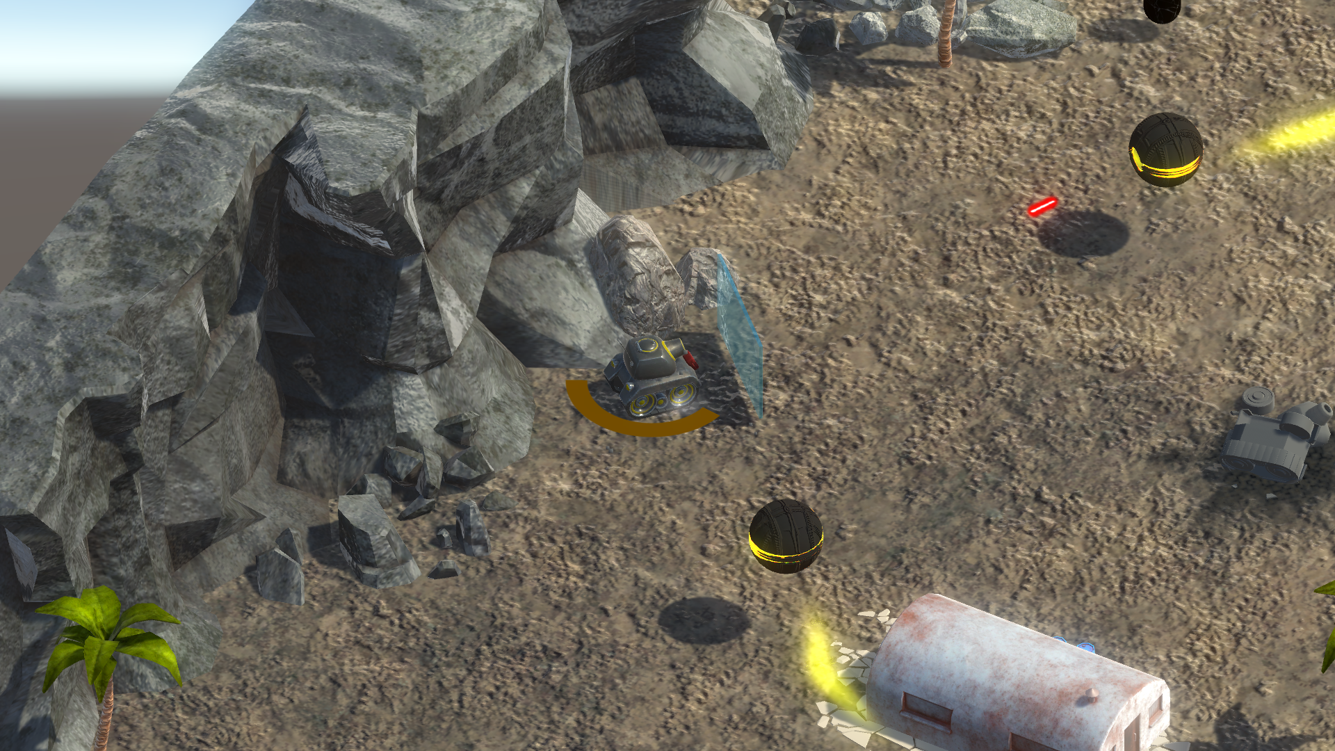  As a character, you can activate 3 abilities with the independently rotating turret that looks at the mouse cursor.  You can Shoot a high velocity laser, which can be both helpful and hurting.  Also, you can create a turret facing shield that can wi