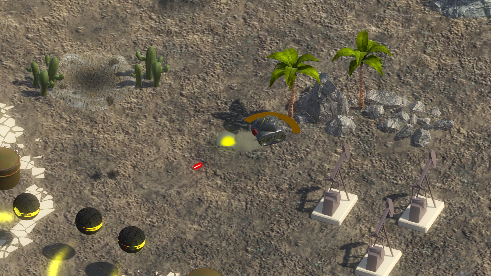  In this game, I created a basic AI that pursuied you in sight and started shooting. If sight was lost, it searched for you looking in 3 different directions and if it didn't spot you, it resumed its original patrol. 