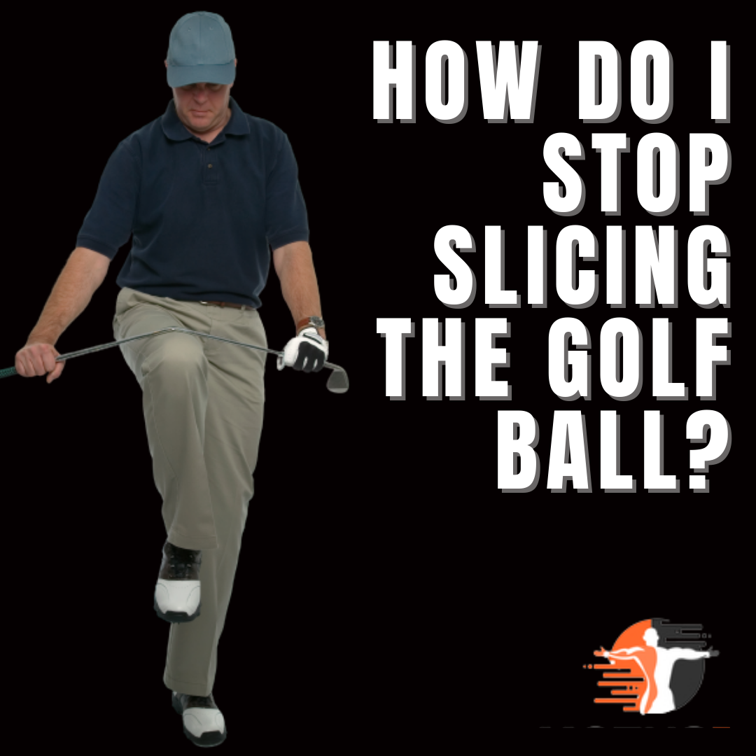 Golfer crushing a golf club over his knee in frustration of slicing the golf ball.