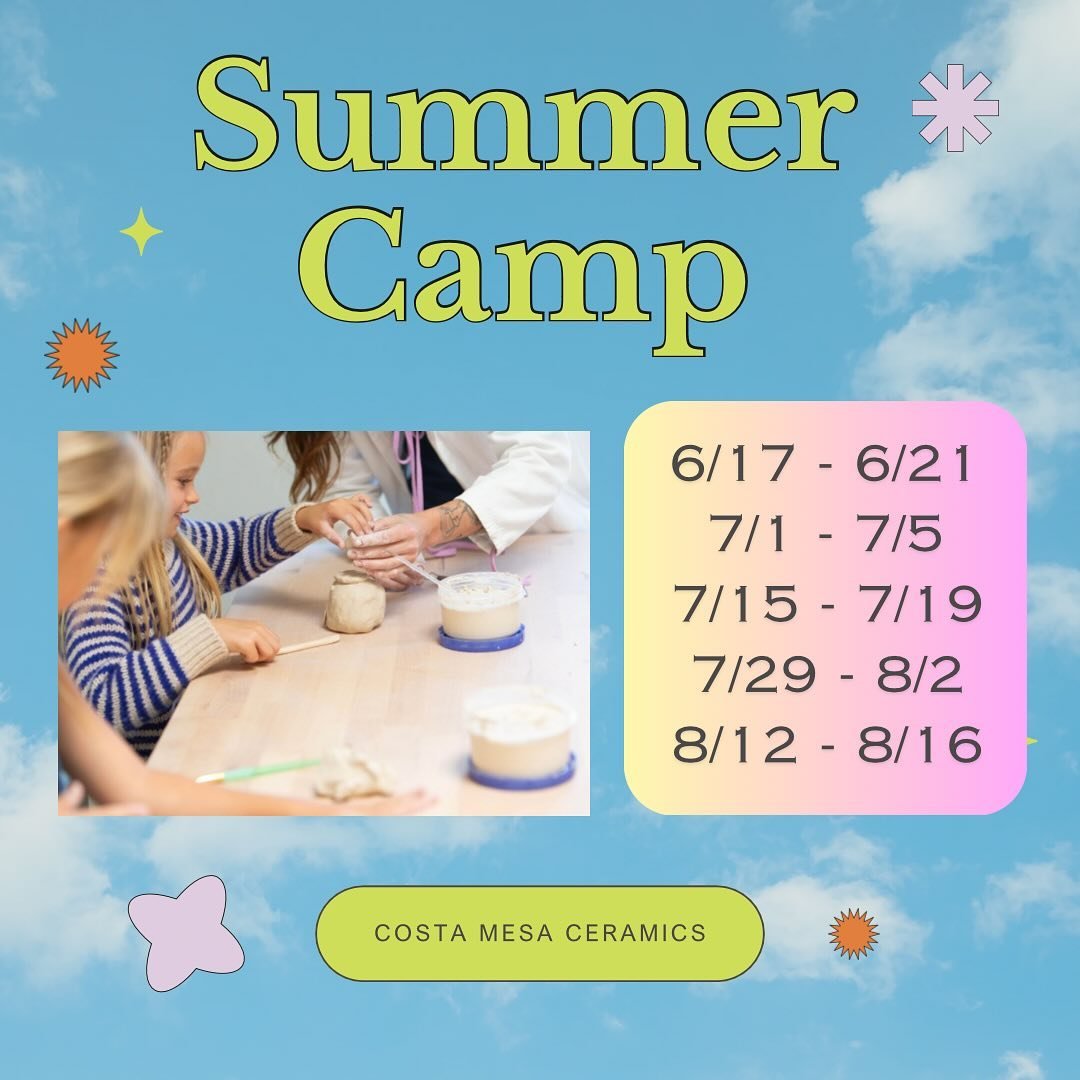 Summer camp has officially arrived 🌸 Enroll your little one today for a week full of clay and creativity! 

Check out our website for more information 👉 https://www.costamesaceramics.com/youth-classes

#costamesaceramics #costamesa #ceramics #artcl