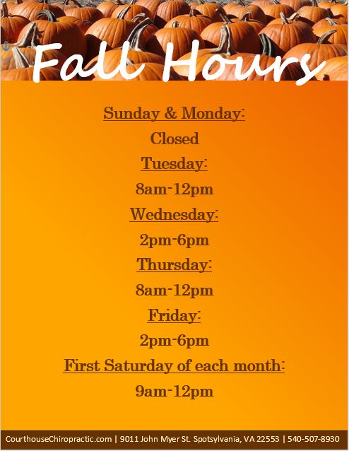 spotsylvania chiropractic fall hours