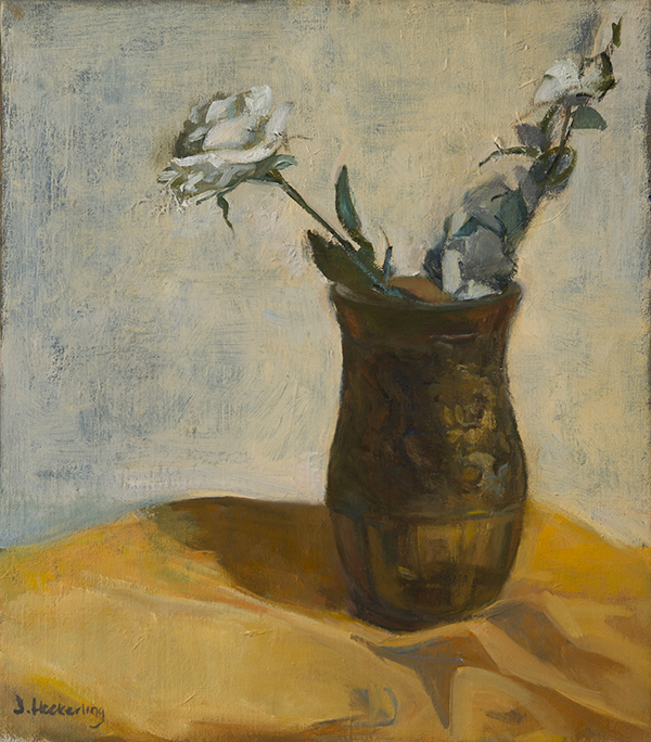 Amber Vase, White Flowers