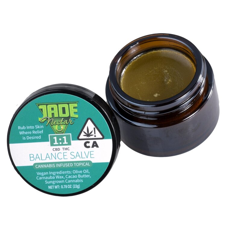 Made with sungrown cannabis and California-grown olive oil, Jade Nectar’s 1:1 Balance Salve is great for aches & pains and stress relief. Try rubbing a little dab on each temple for a soothing treat.