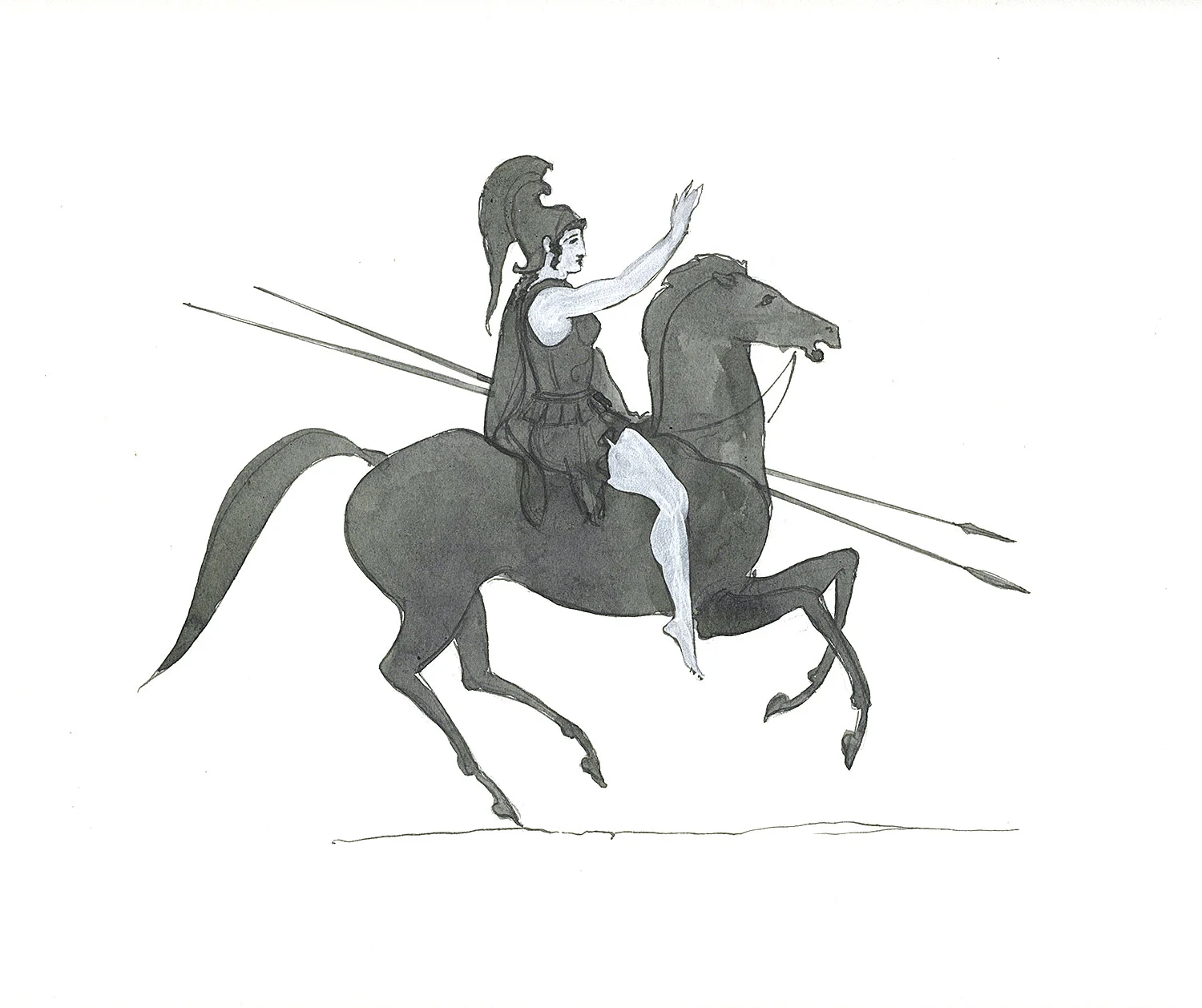 Amazon on Horseback 2015, Ink and wash on paper, 15" x 11 1/4” © Leonard Porter MMXV