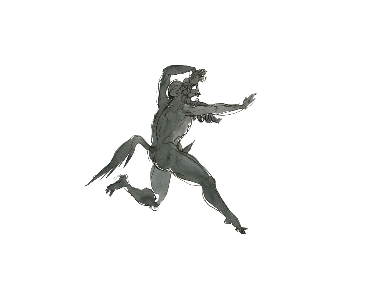 Satyr with Mask 2015, Ink and wash on paper, 11” x 8 1/2” © Leonard Porter MMXV