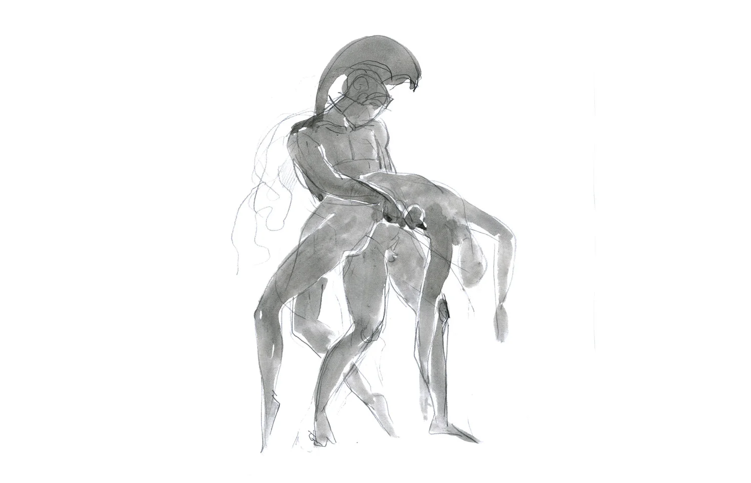 Achilles and Pentheselia 2016, Ink and pencil on paper, 11” x 8 1/2” © Leonard Porter MMXVI
