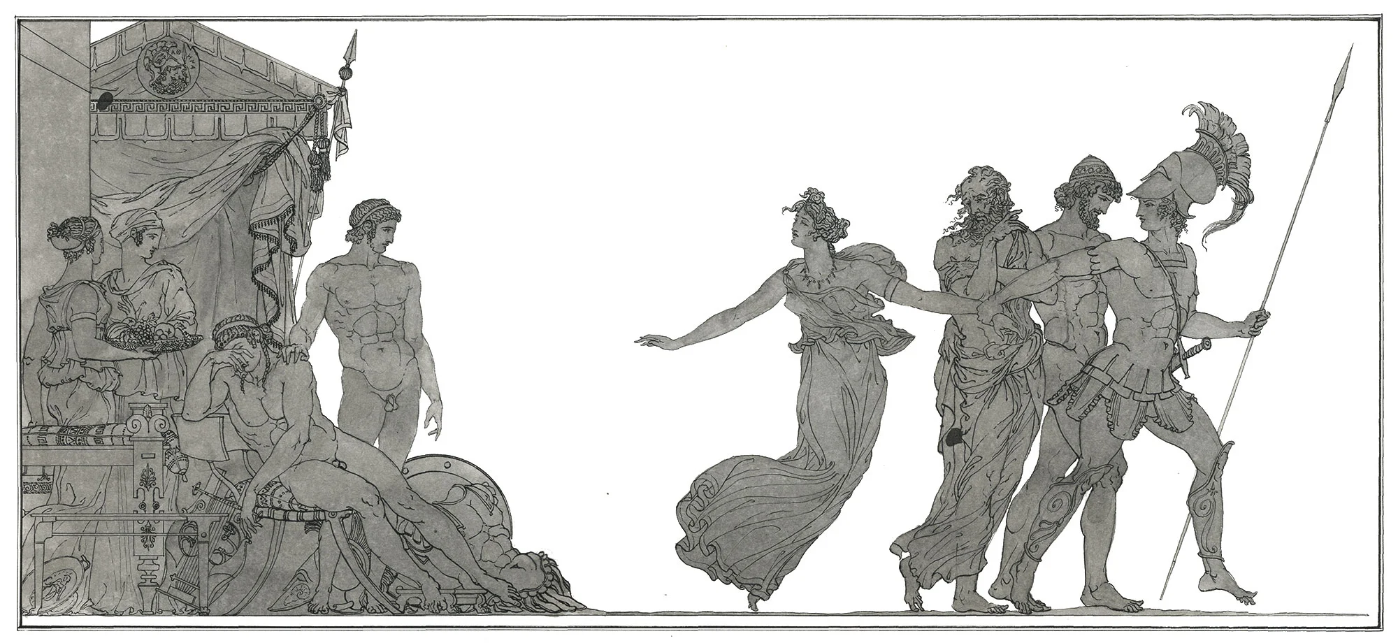 Briseis Removed from the Tent of Achilles 2015, Ink and wash on paper, 8” x 18” © Leonard Porter MMXV