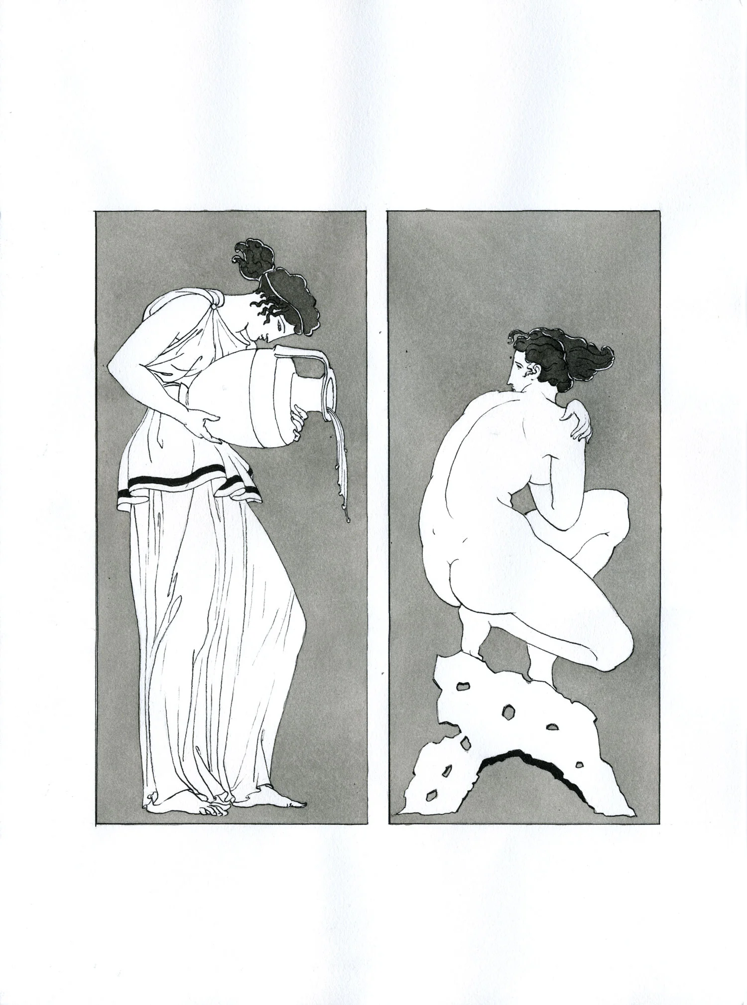 Deepdene Bather 2015, Ink and wash on paper, 12” x 9” © Leonard Porter MMXV