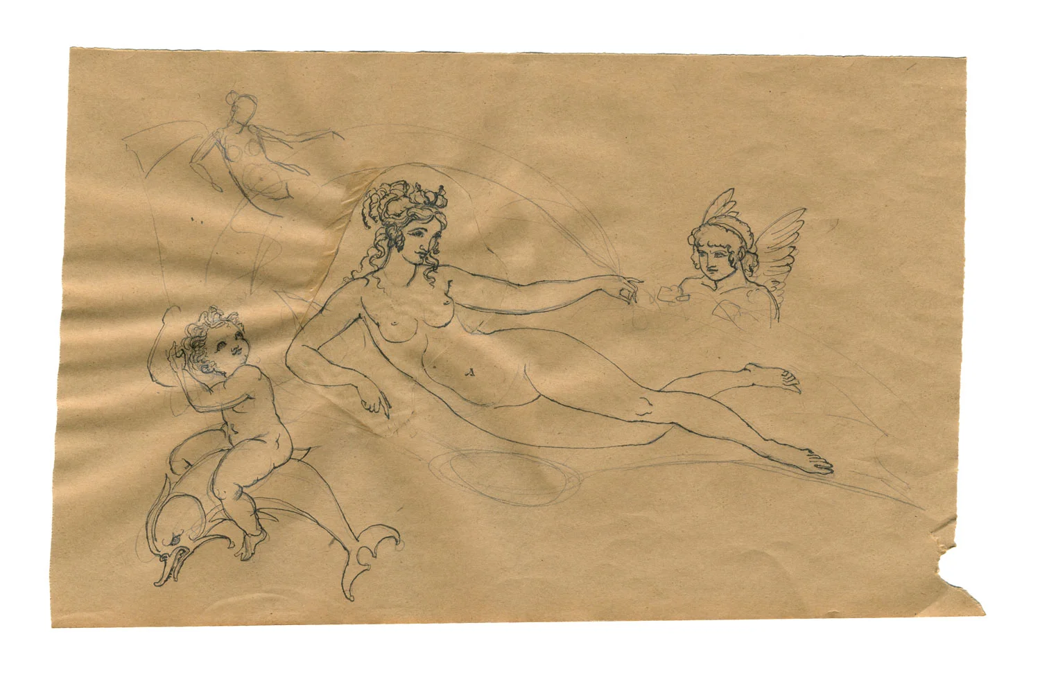 Aphrodite (Venus Marina) 2015, Ink on brown paper, 9” x 14” © Leonard Porter MMXV