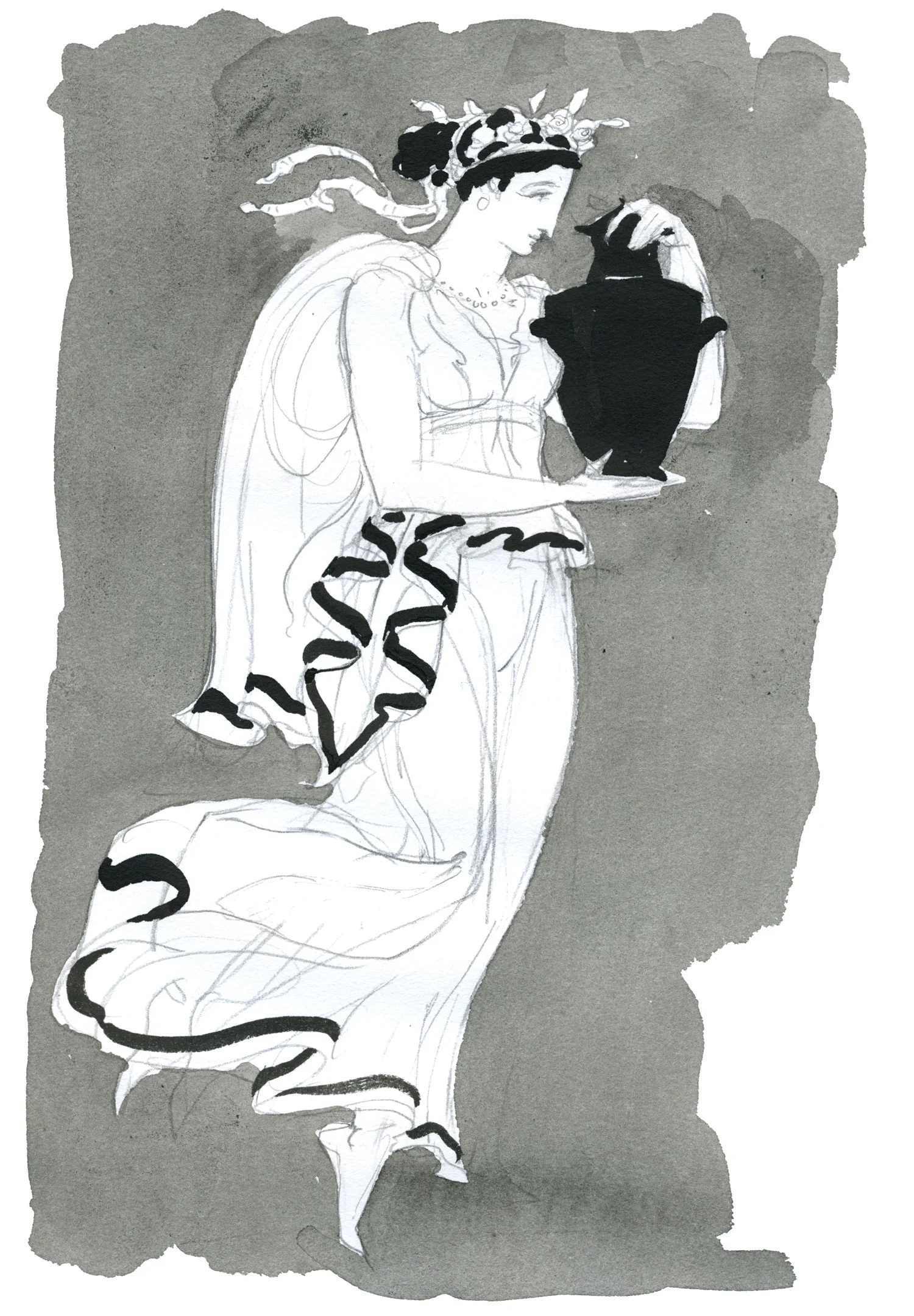 Vasebearer 2015, Ink and wash on paper, 10 1/4” x 7 1/8” © Leonard Porter MMXV