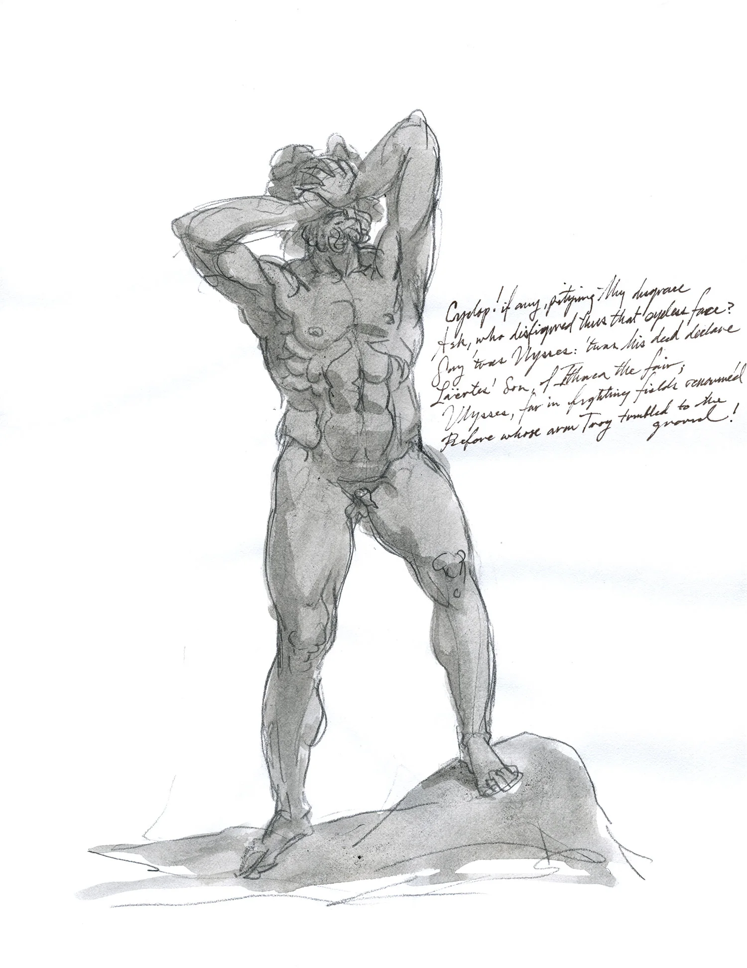 Polyphemus Blinded (Odyssey Book IX) 2015, Ink and pencil on paper, 11” x 8 1/2” © Leonard Porter MMXV