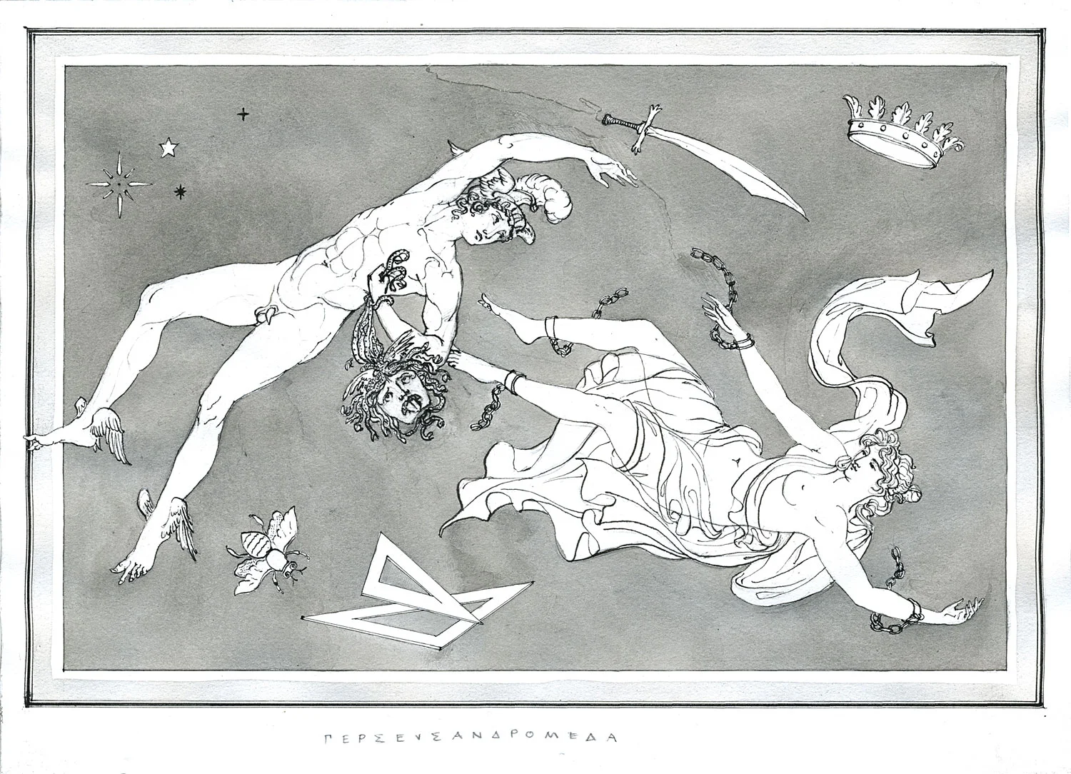 Perseus and Andromeda 2015, Ink on paper, 10 1/4” x 14 1/8” Private Collection, Philadelphia PA © Leonard Porter MMXV