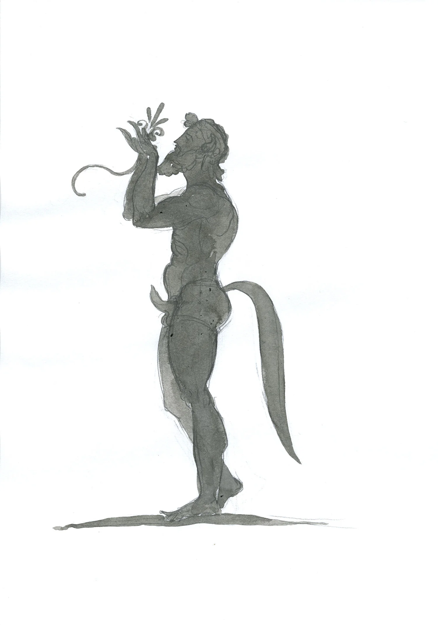 Satyr 2015, Ink and wash on paper, 11” x 7 3/4” © Leonard Porter MMXV