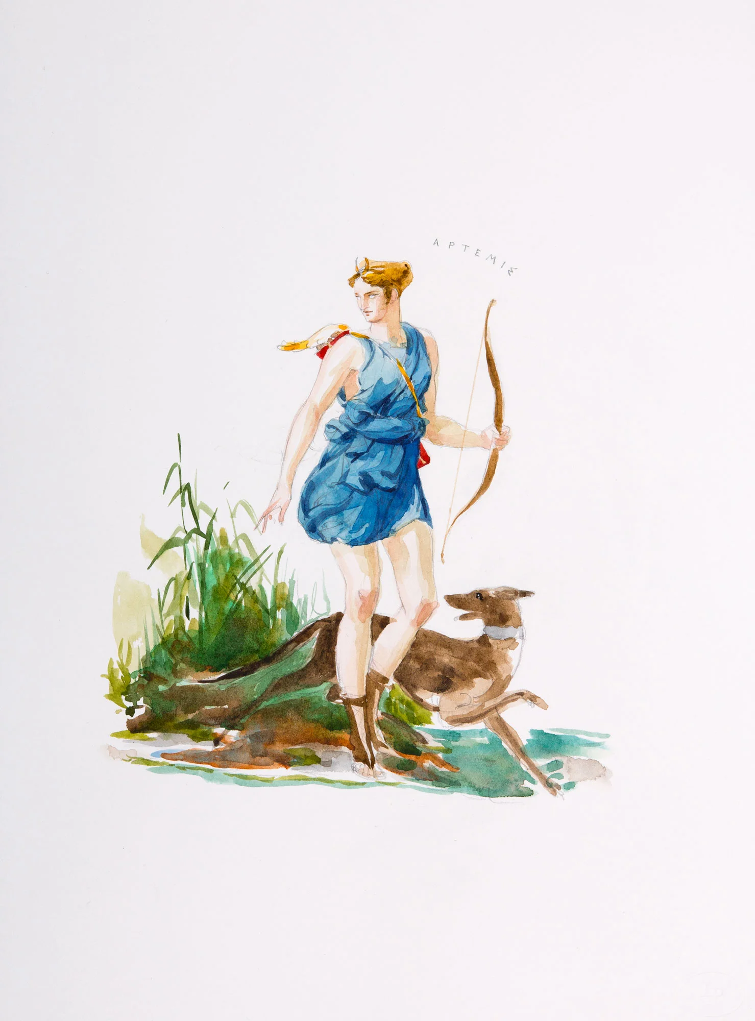 Artemis 2018, Watercolor and Pencil on Paper, 15 x 11 inches. © Leonard Porter MMXVIII