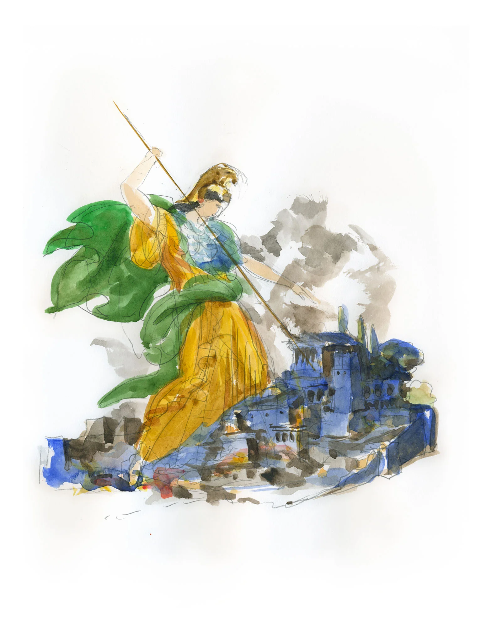 Athena Areia 2018, Watercolor and Pencil on Paper, 15 x 11 inches. © Leonard Porter MMXVIII