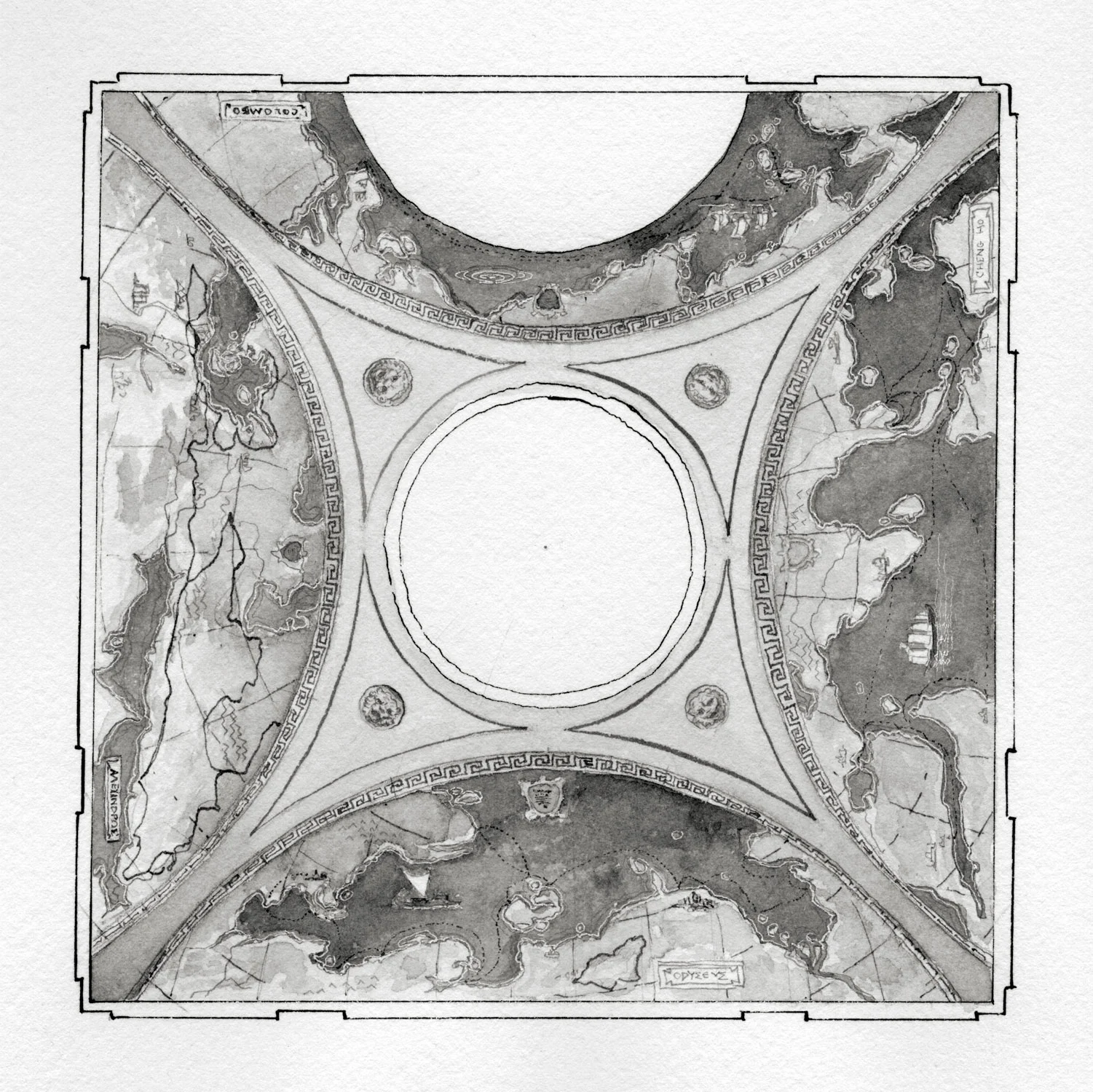 Music Room Ceiling, Private Residence, Hong Kong 2005 Watercolor on Paper 16 x 21 inches. © Leonard Porter MMV