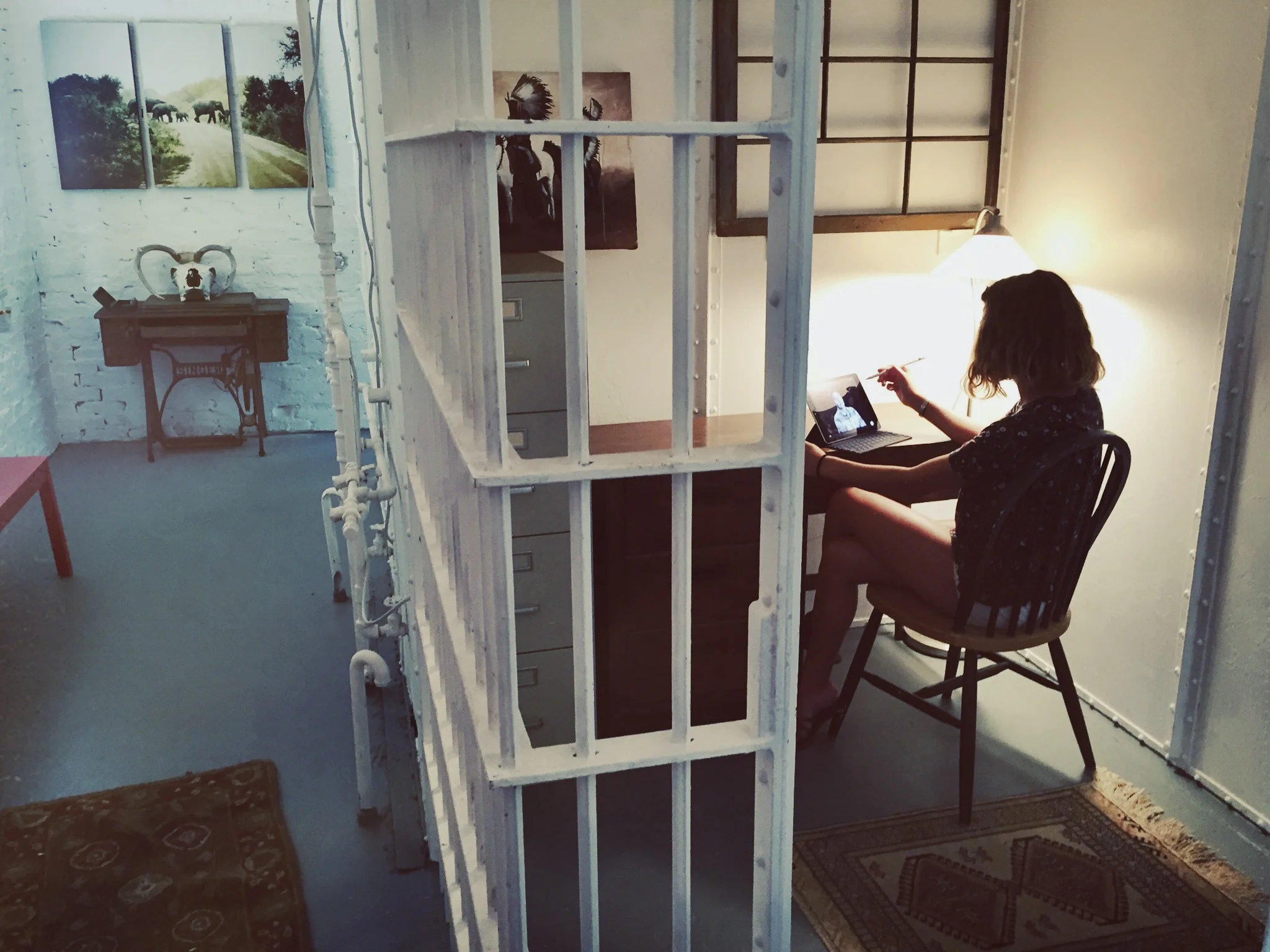 Working in an old jail cell.