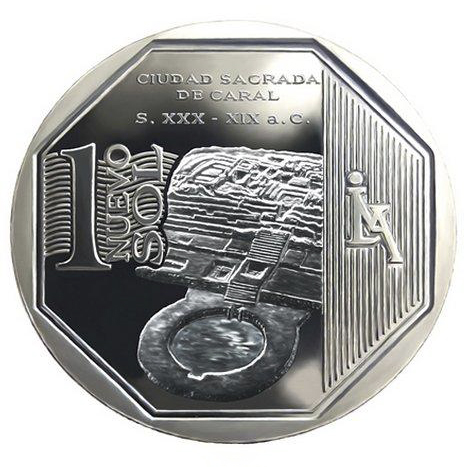 In 2014, the Central Reserve Bank of Perú minted the new 1 Sol coin with the image of Caral.