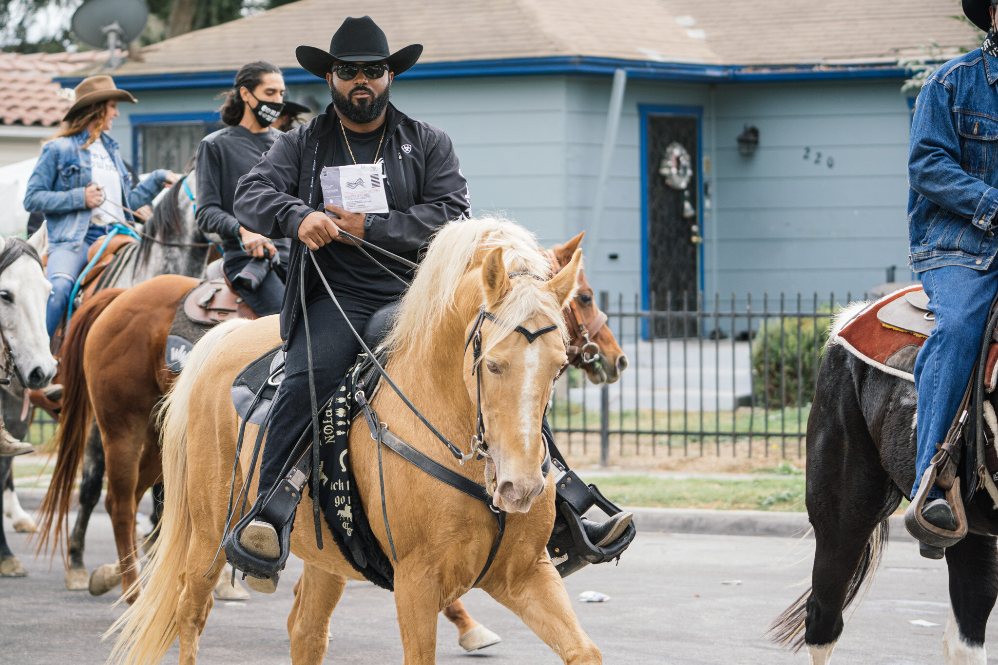  The Compton Cowboys ride to the City of Compton Public Library ballot box on October 25, 2020 to cast their ballots. 