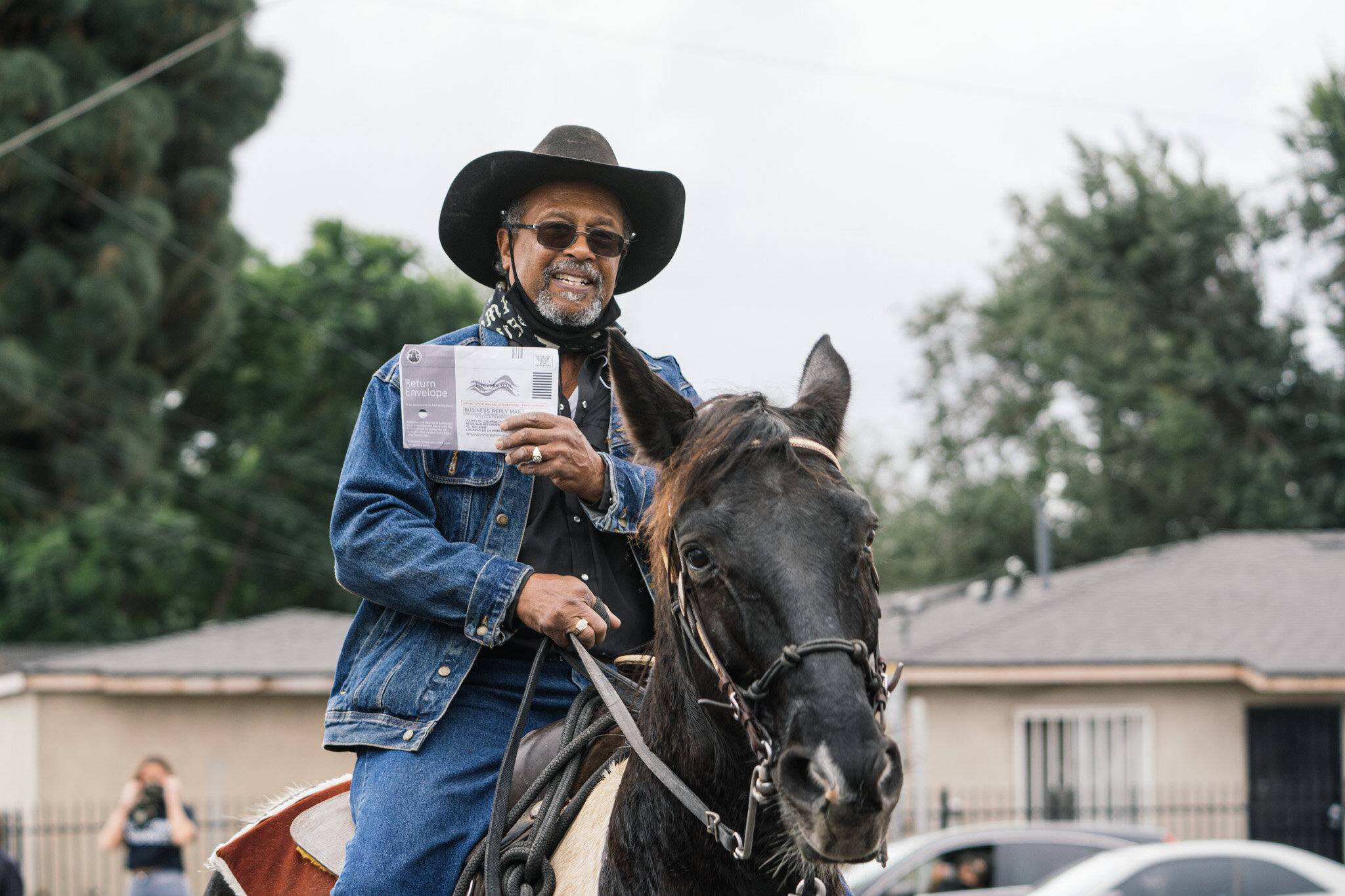  The Compton Cowboys ride to the City of Compton Public Library ballot box on October 25, 2020 to cast their ballots. 