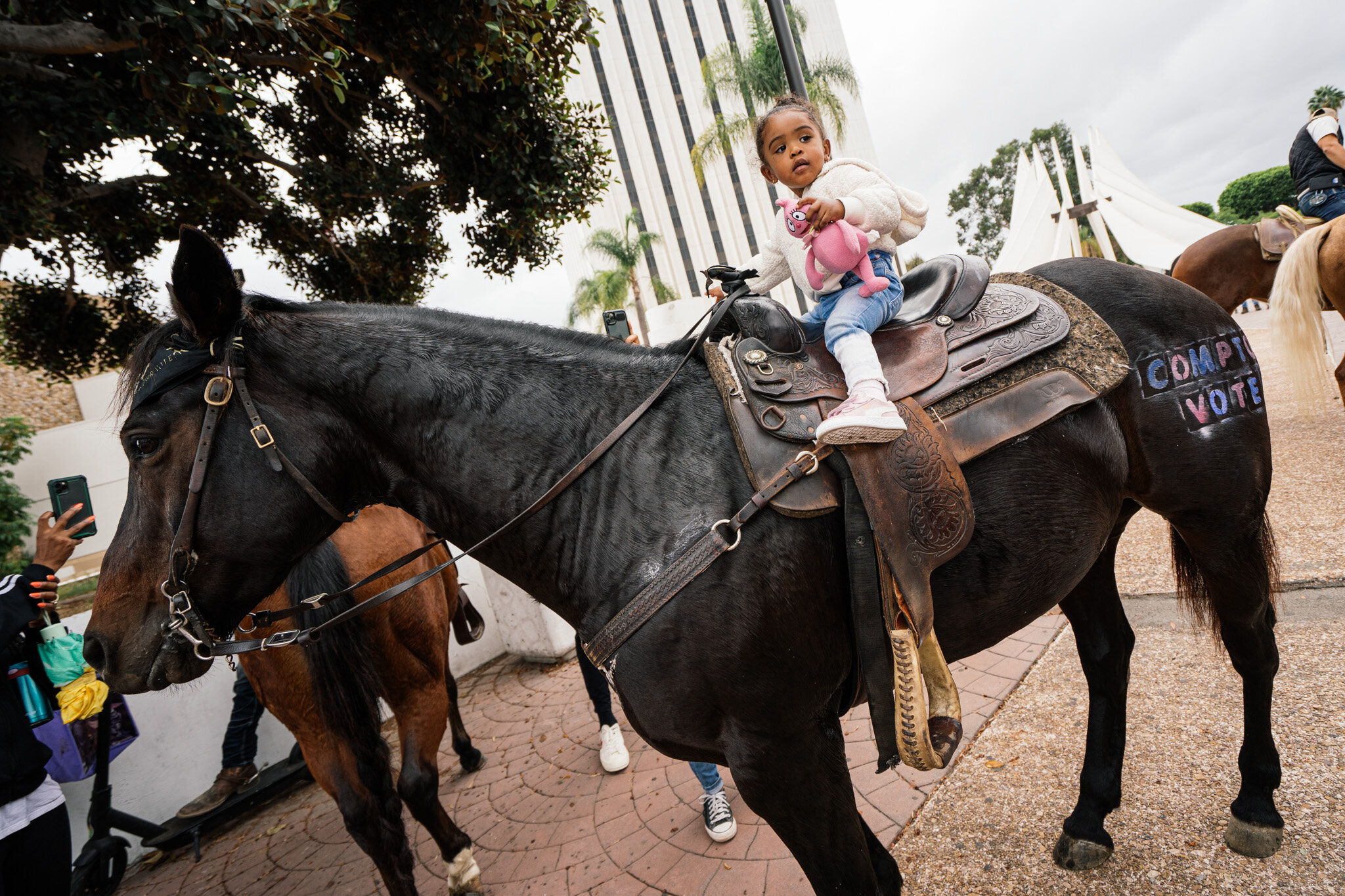  The Compton Cowboys ride to the City of Compton Public Library ballot box on October 25, 2020 to cast their ballots. 