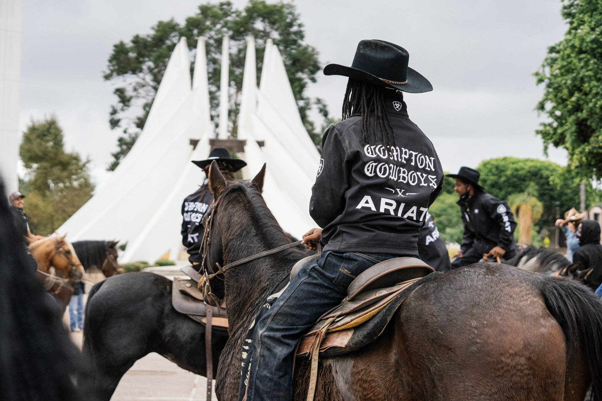  The Compton Cowboys ride to the City of Compton Public Library ballot box on October 25, 2020 to cast their ballots. 