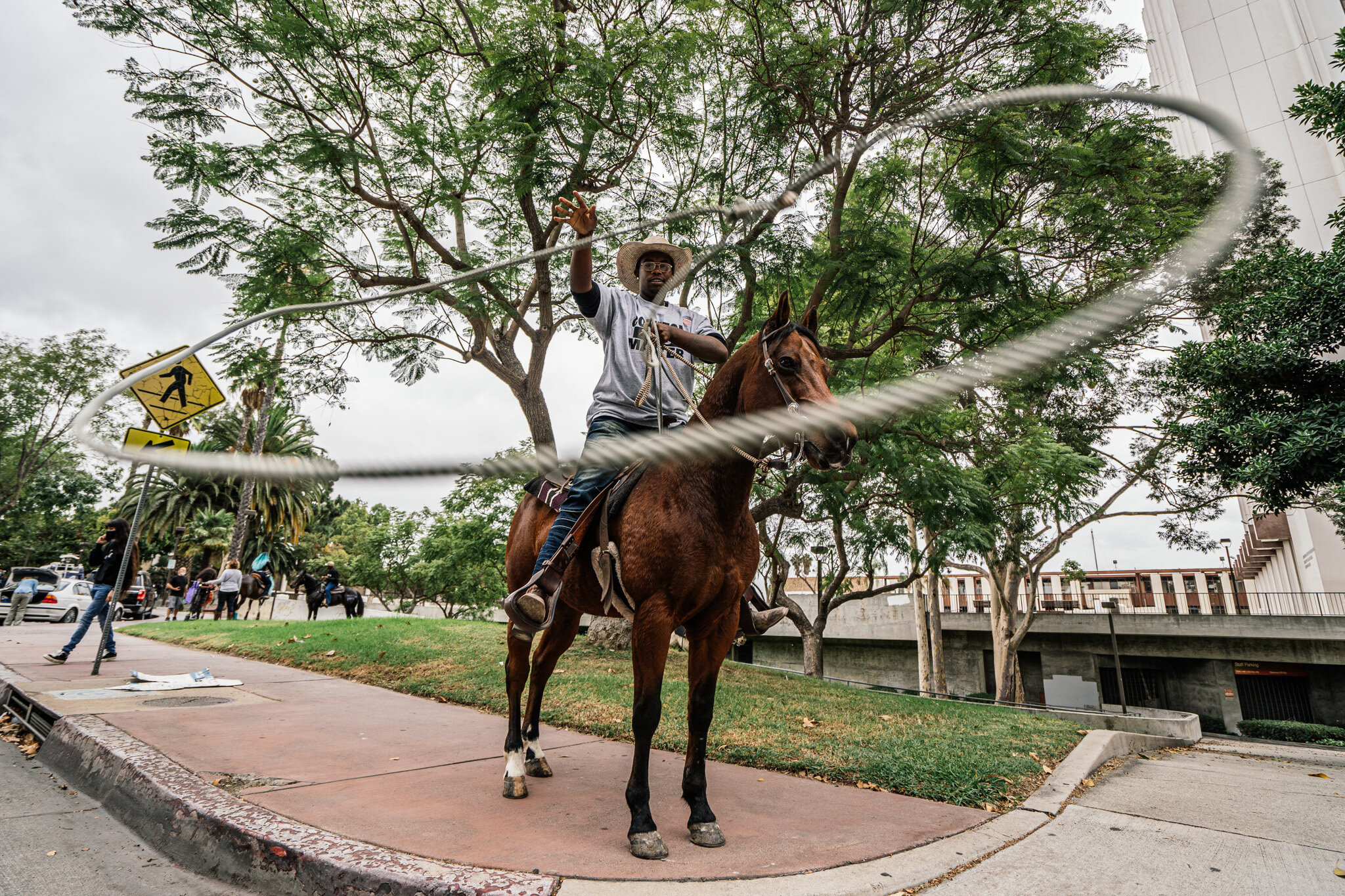  Teajai Laverne of the Compton Cowboys celebrates as he becomes a first time voter. The Compton Cowboys rode to the City of Compton Public Library ballot box on October 25, 2020 to cast their ballots. 