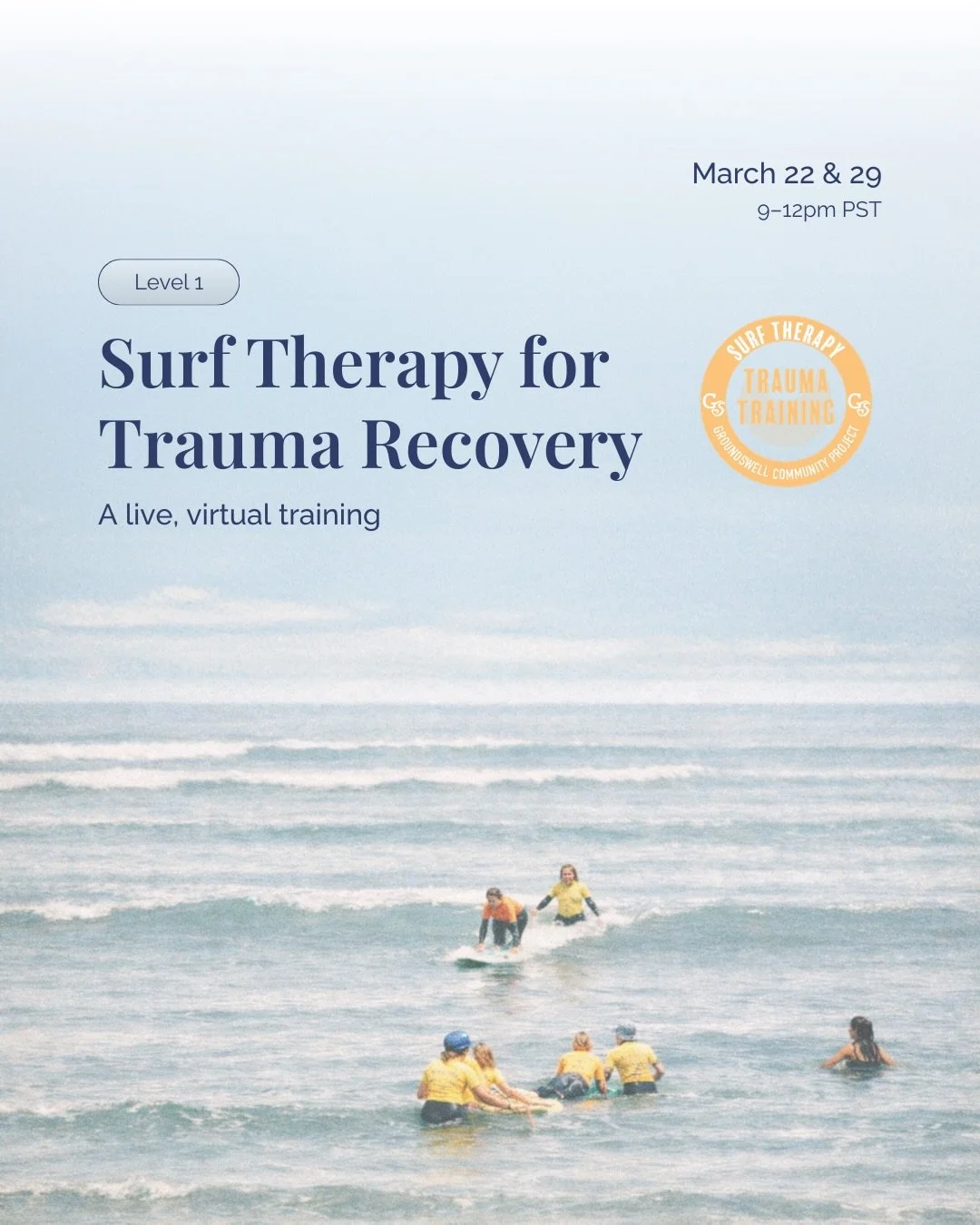 Surf Therapy for Trauma Recovery (Level 1) Training is being offered live, March 22 &amp; 29th, 9-12 PST. It introduces the foundations of trauma-informed surf therapy through accessing the medicing of the body, nature, creativity, and community.

🧠