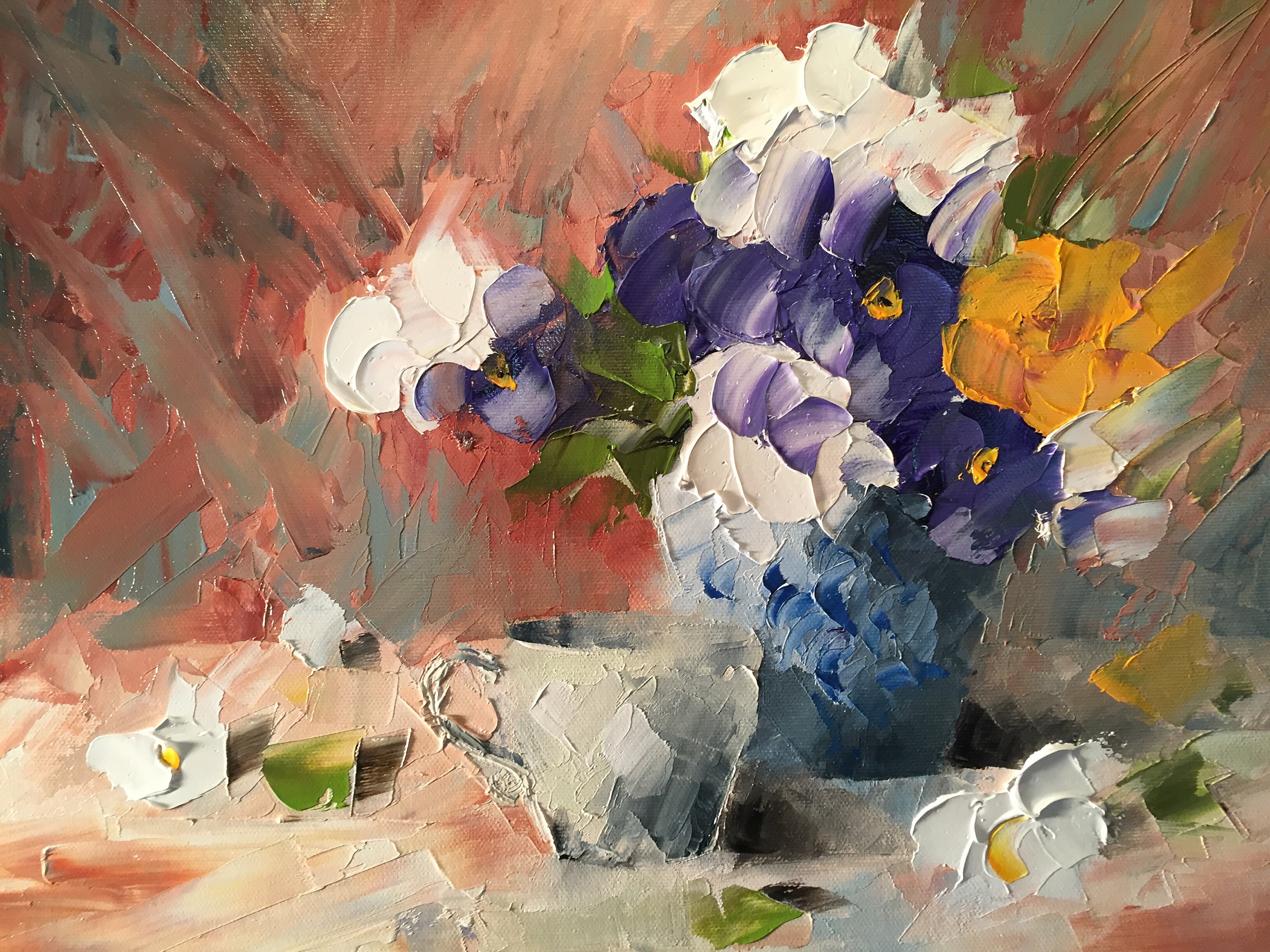 "Blue Vase with Pansies"